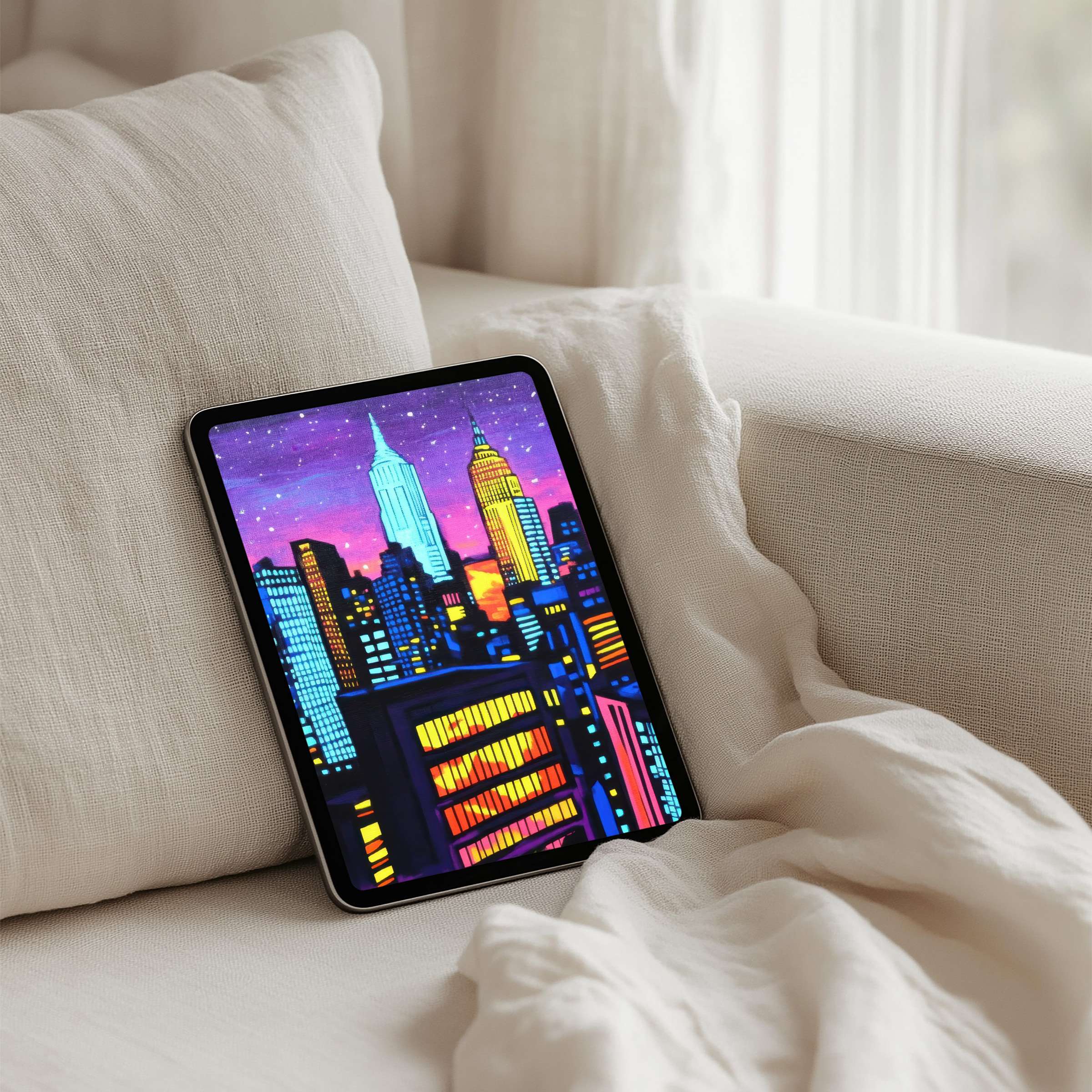 Vibrant cityscape iPad background for instant download captures the urban glow fitting seamlessly on any tablet inspiring elegance