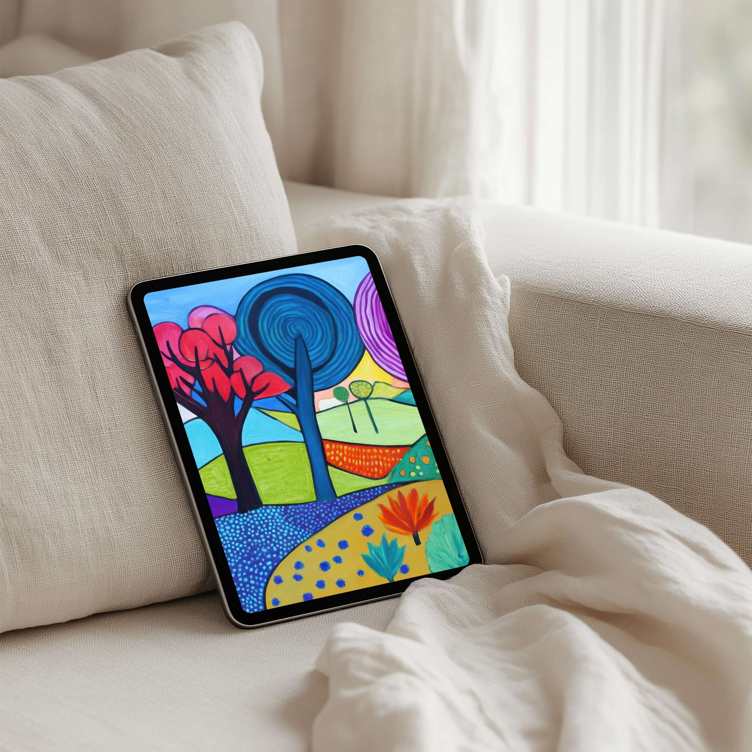 Colorful artistic landscape iPad background brings calm and inspiration to your tablet with instant download for mindful elegance