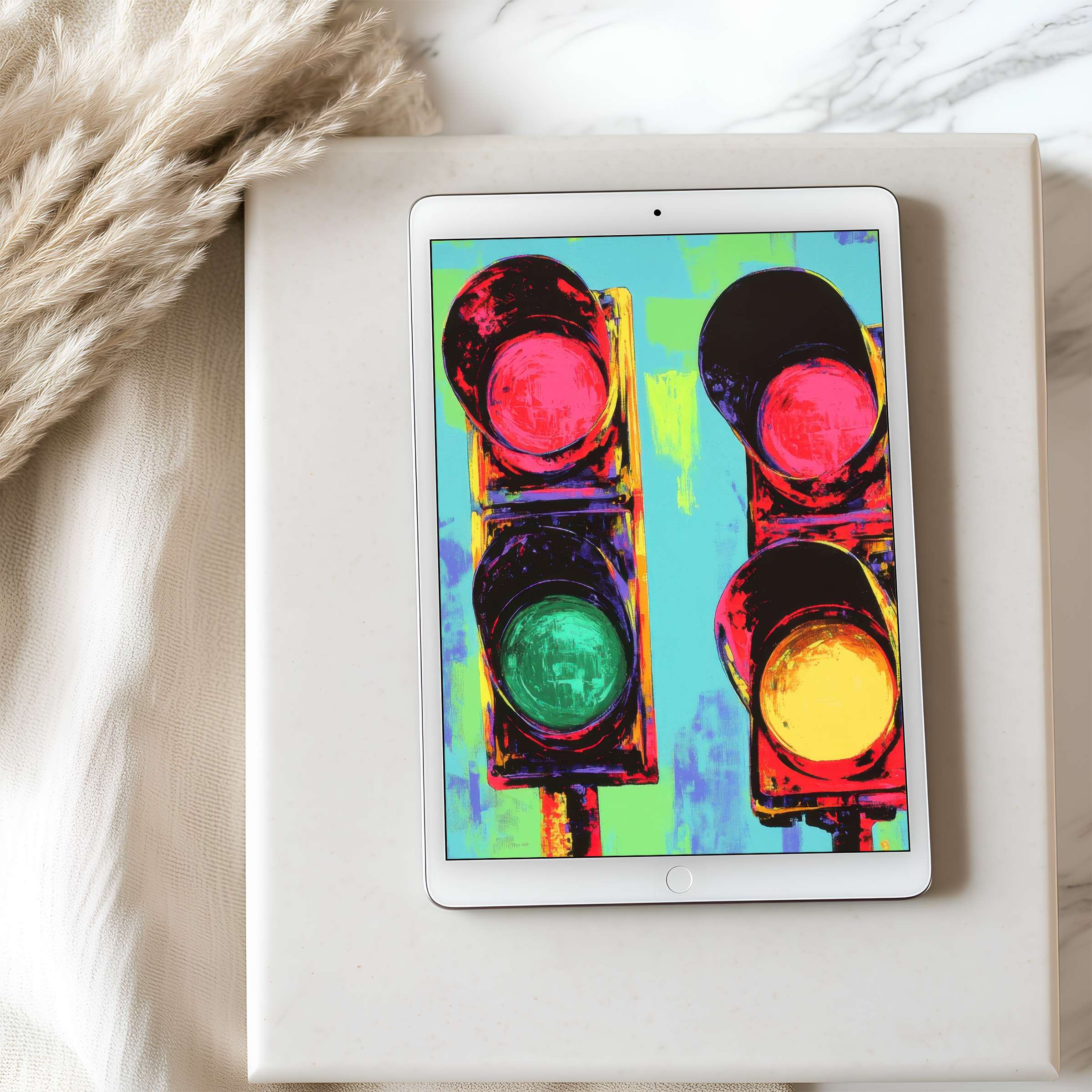 Vibrant traffic light tablet wallpaper for iPad in high resolution brings color and calm to modern spaces, ideal digital download