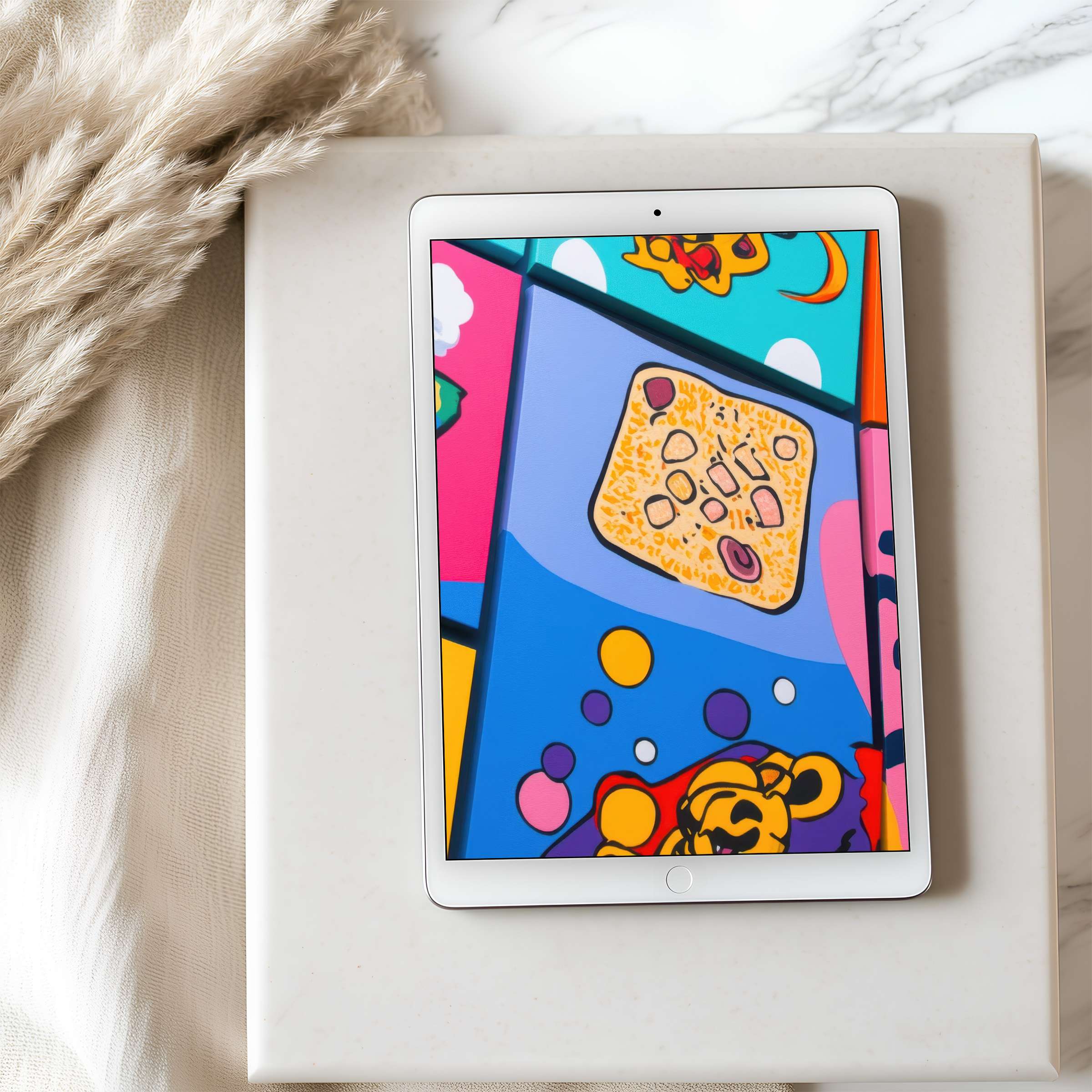 Vibrant abstract tablet wallpaper for iPad, featuring dynamic colors and shapes, adds elegance and tranquility to any setting, perfect for digital download