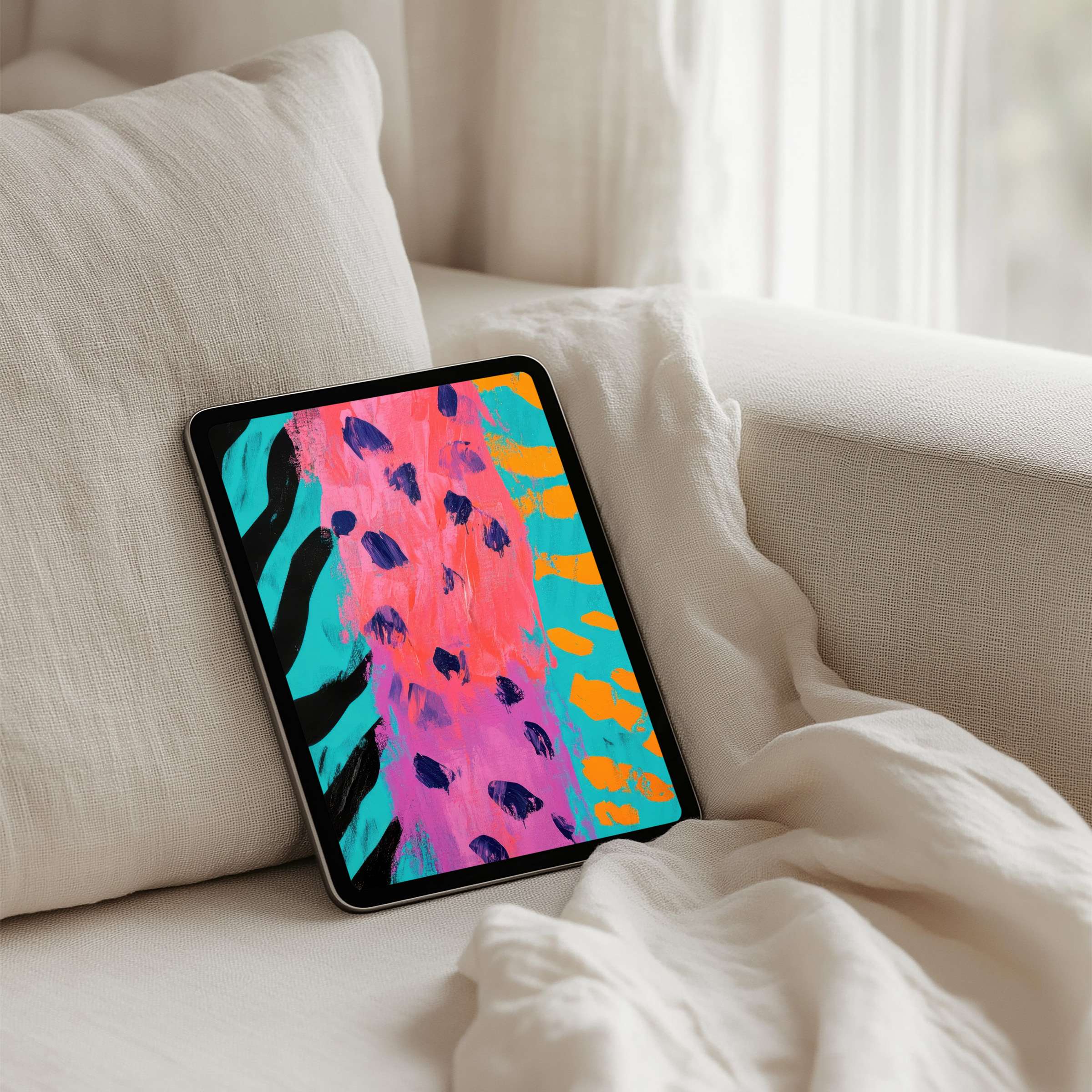 Colorful abstract iPad background in cozy setting for instant download, perfect for any tablet, inspiring elegance and mindfulness