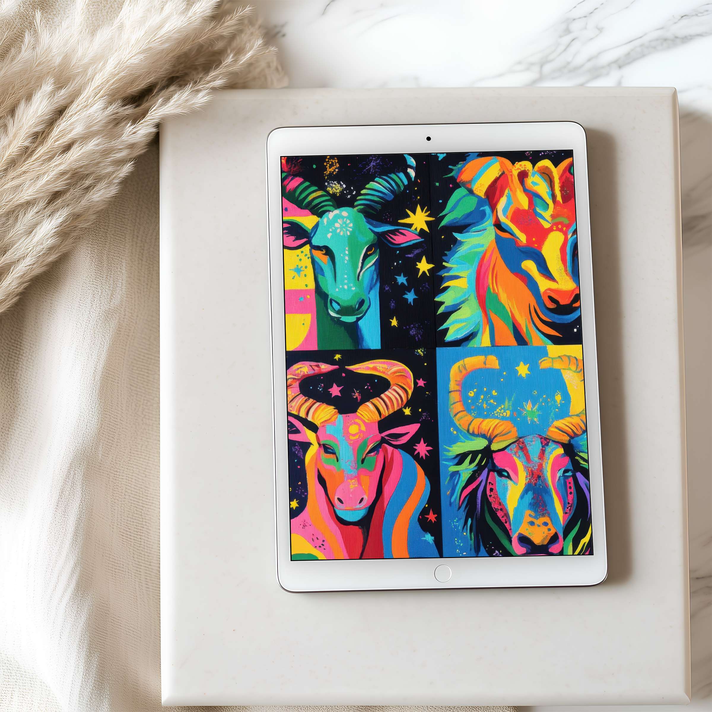 Vibrant animal-inspired tablet wallpaper in high resolution, perfect for iPad and Android tablets, adding artistic flair to any space