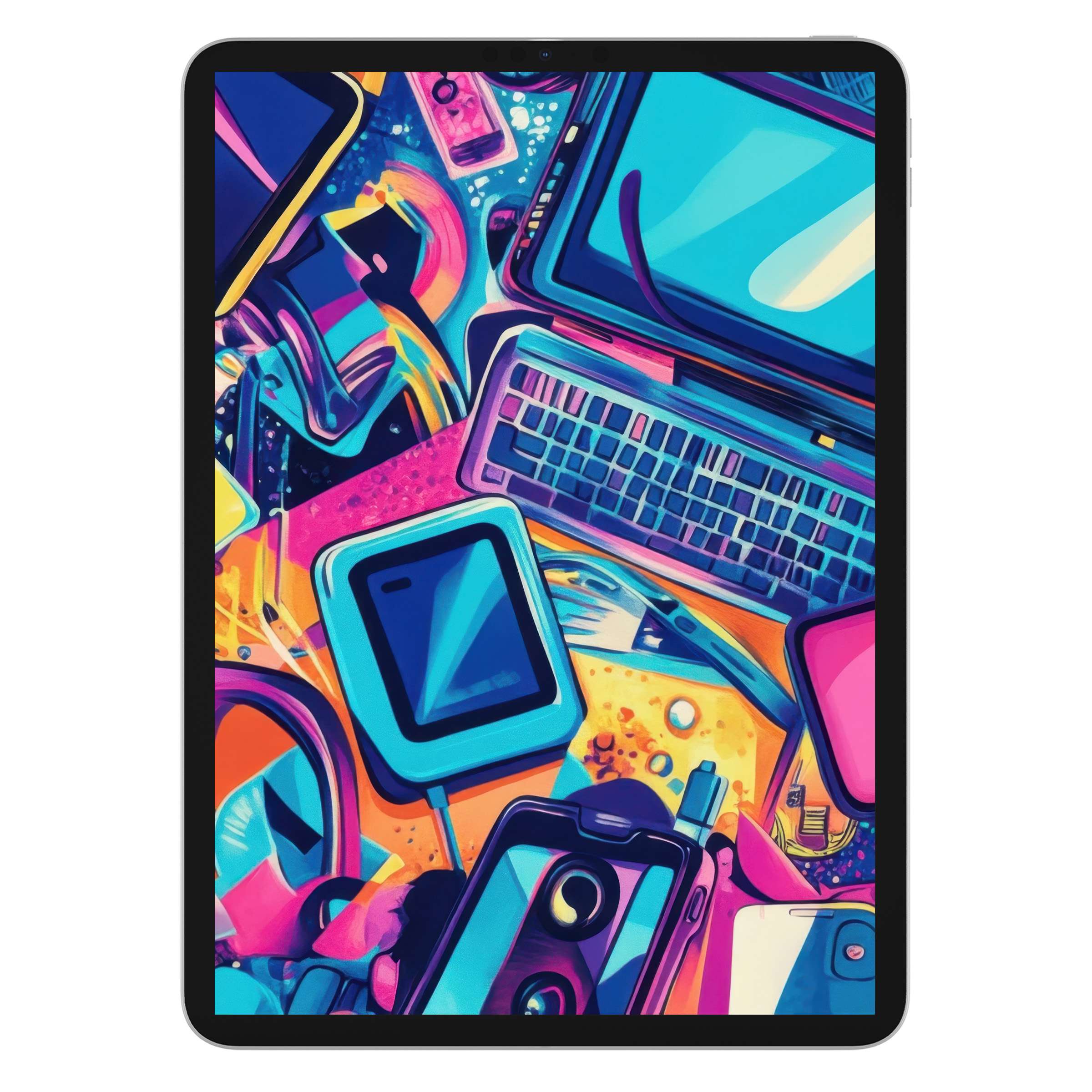 Vibrant pop art iPad wallpaper digital download with dynamic colors and tech theme great for tablet background enhancing creativity