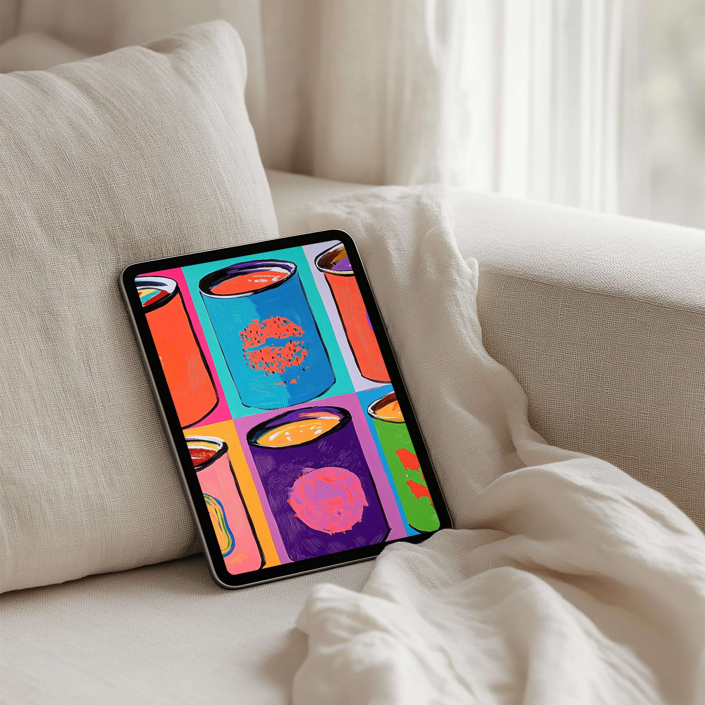 Vibrant pop art iPad background on tablet brings modern elegance to your space instant download for mindful inspiration