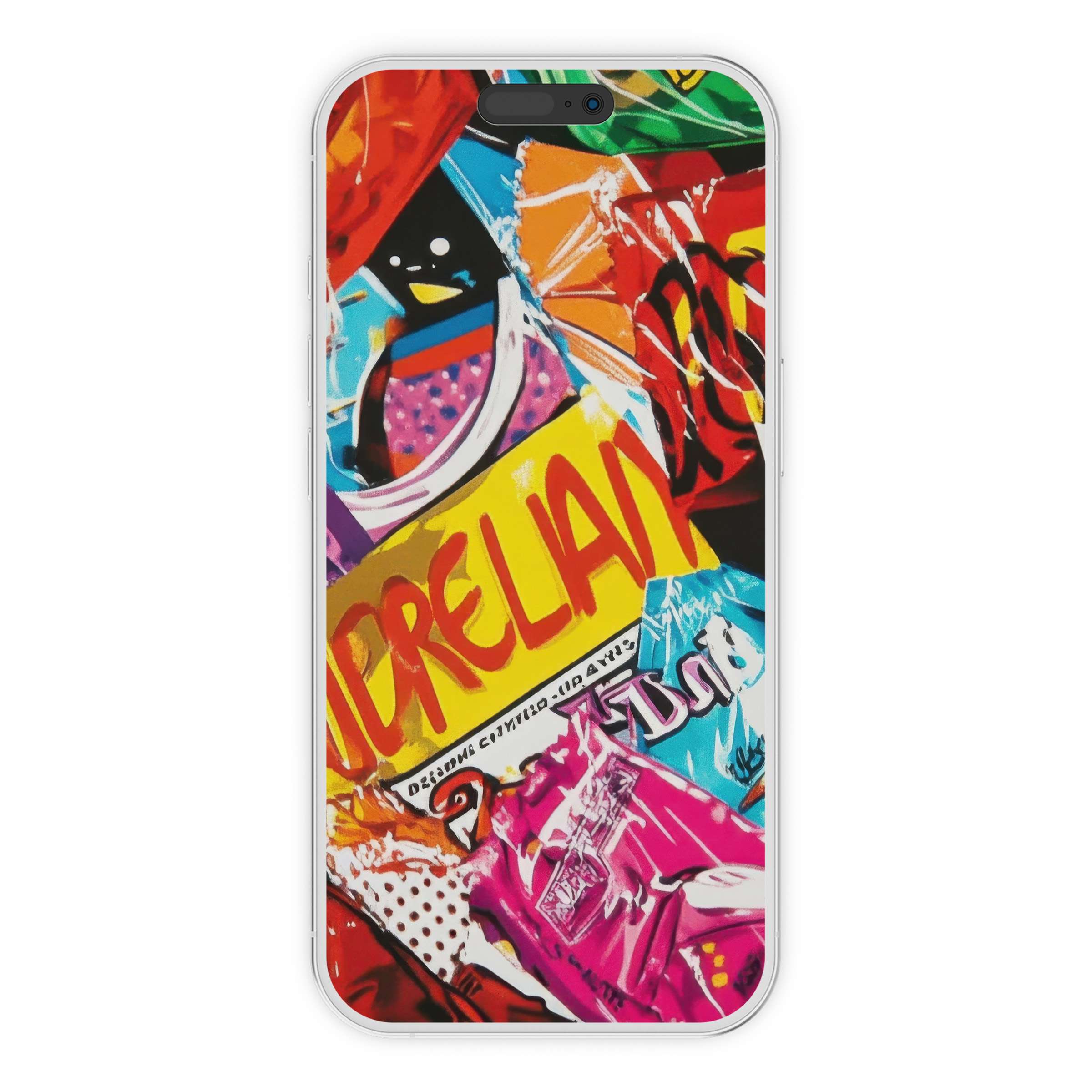 Vibrant pop art iPhone wallpaper with bold colors and textures, perfect digital download for any phone background style
