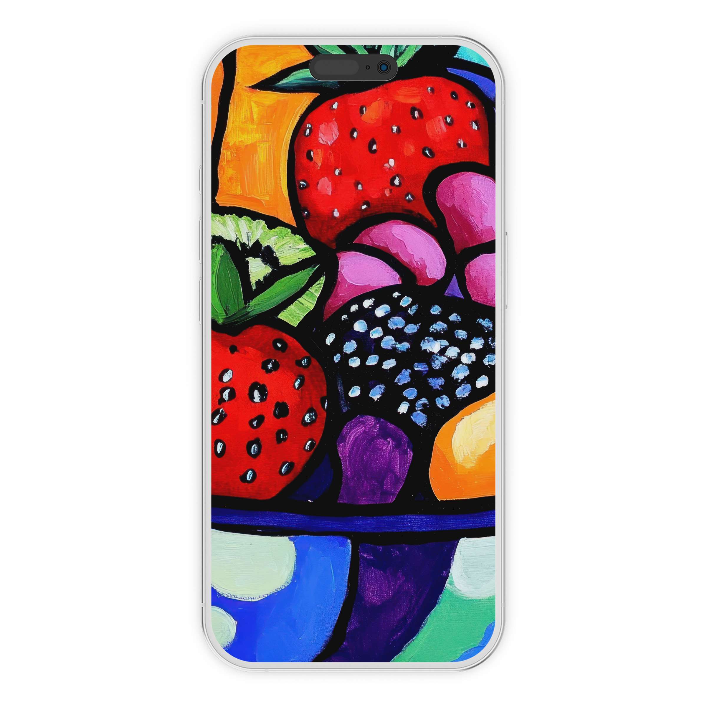 Vibrant pop art iPhone wallpaper with bold fruit design, perfect phone background for digital download, blending creativity with function