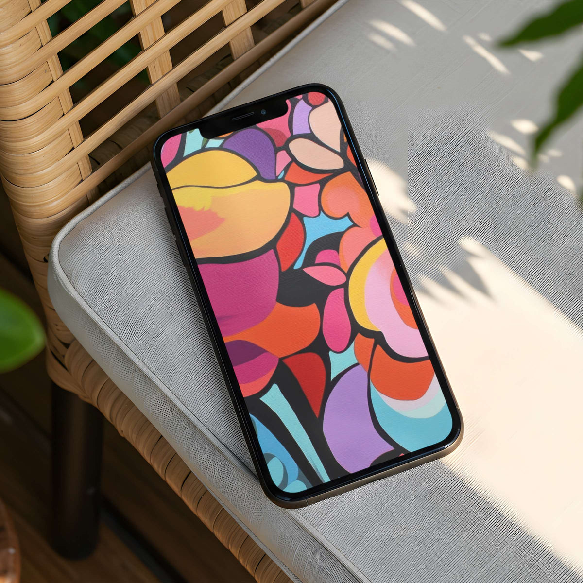 Vibrant abstract floral iPhone background perfect for adding elegance and calm to your phone with instant download option