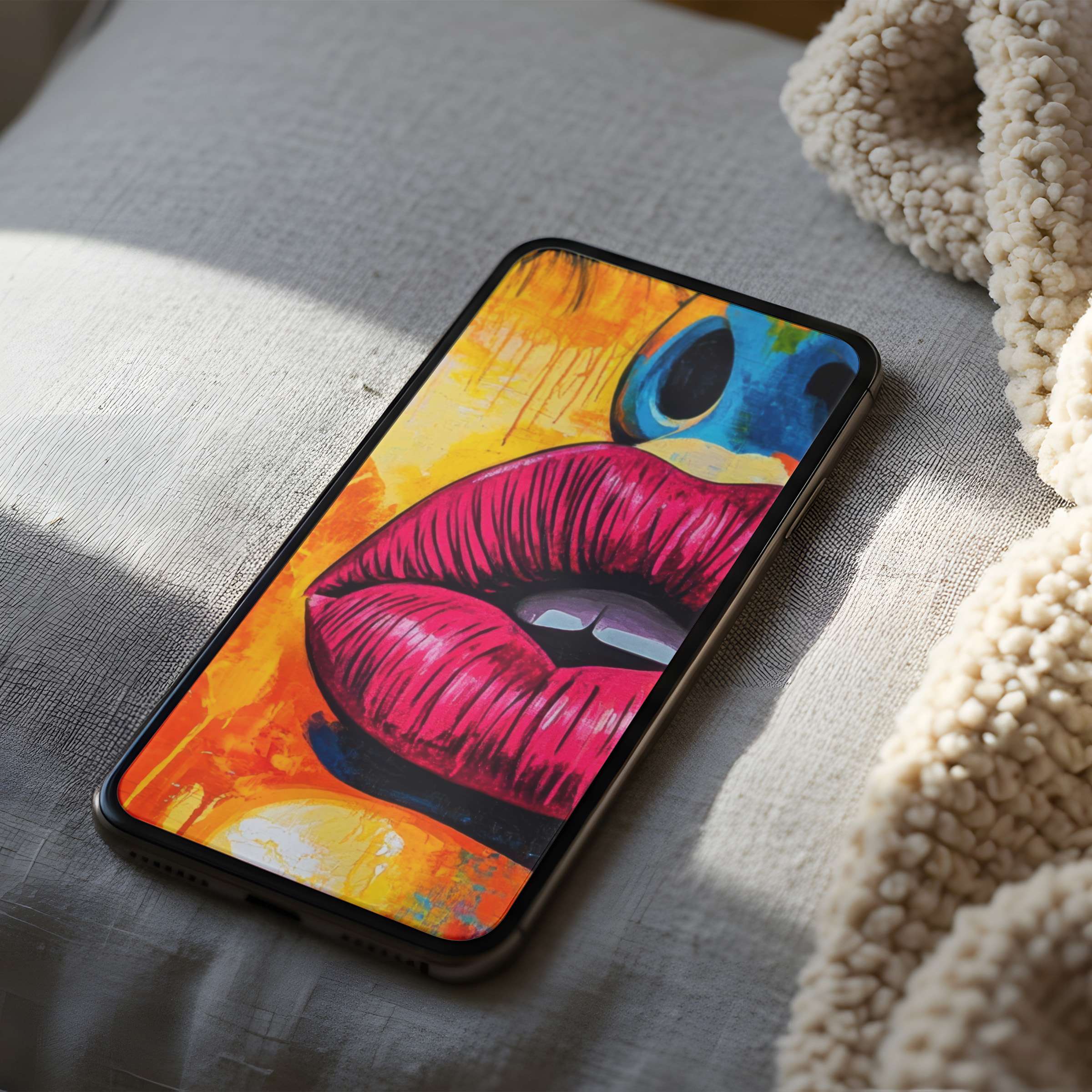 Vibrant abstract lips in red and orange hues as phone wallpaper inspire calm elegance high resolution suitable for iPhone download