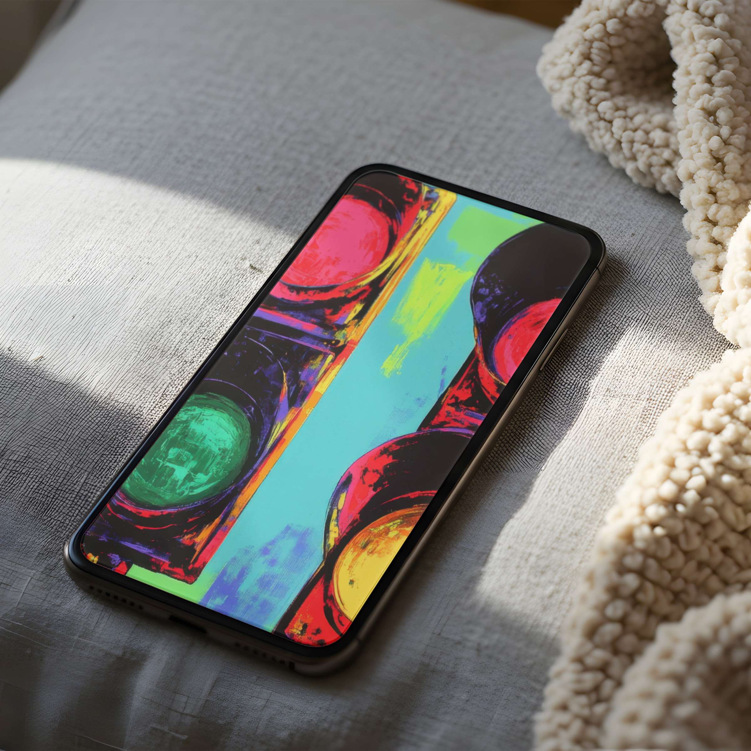 Vivid abstract design phone wallpaper in high resolution on an iPhone, perfect for digital download, adds elegance to any space