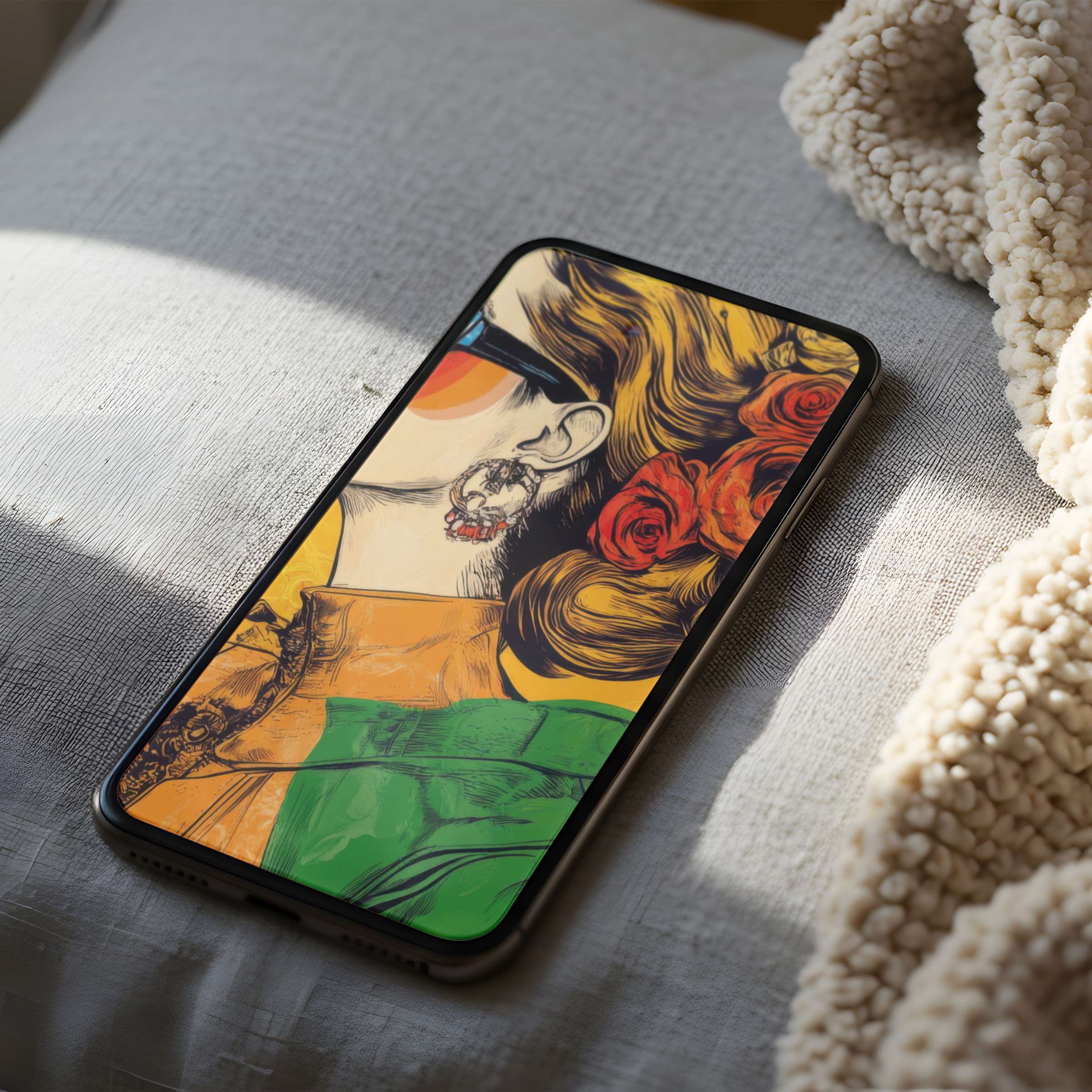 Modern artistic phone wallpaper showcasing vibrant colors and elegant design, ideal for iPhone and Android high-resolution screens, digital download