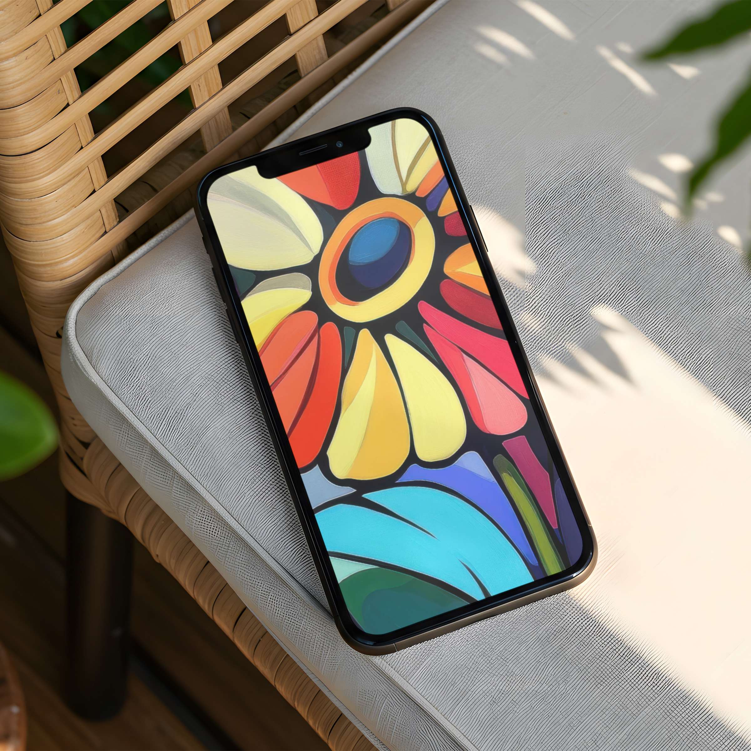 Colorful stained glass flower iPhone background offers elegance and mindfulness with instant download for any phone user