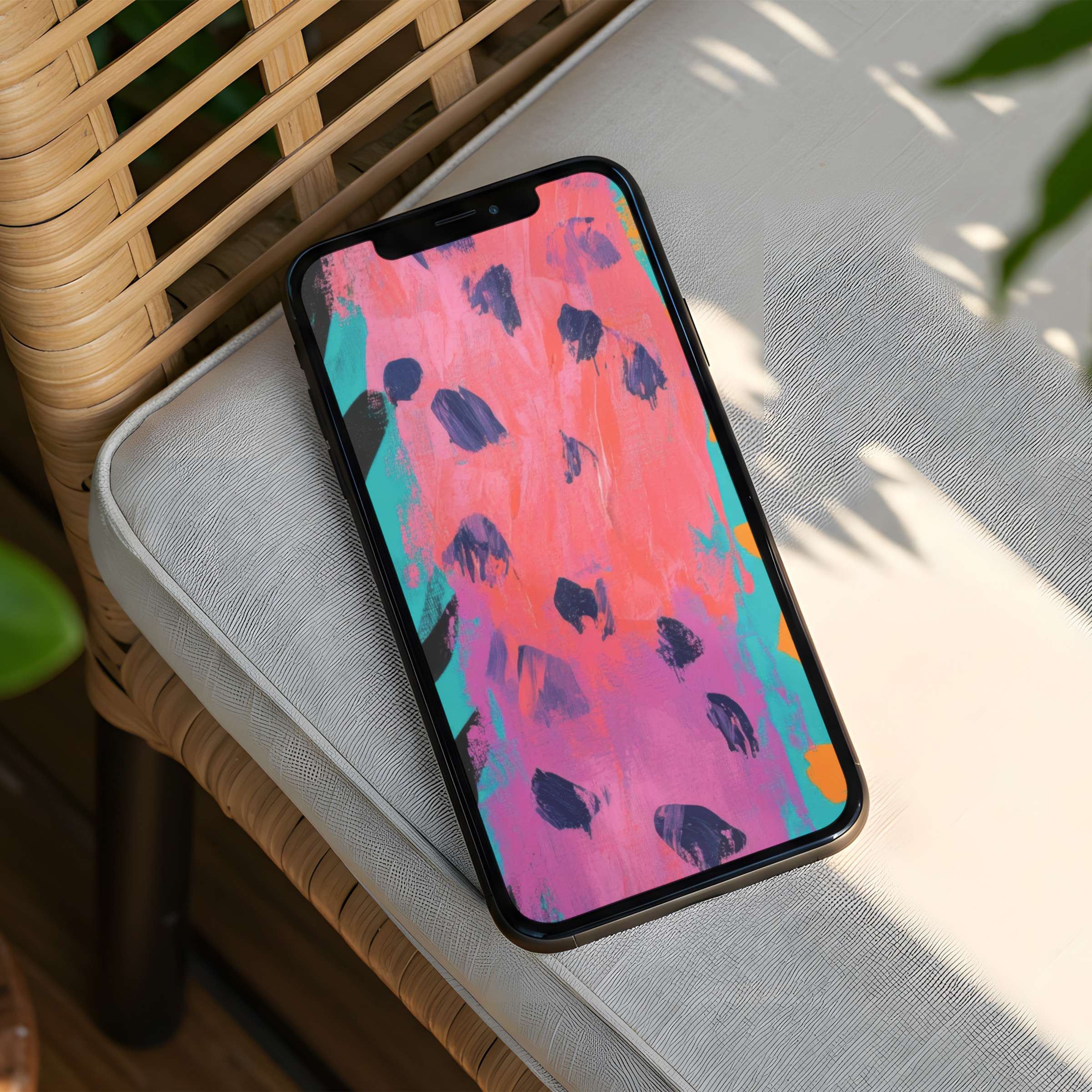 Elegant iPhone background with abstract pink and teal brushstrokes offers inspiration and calm as an instant download for any phone