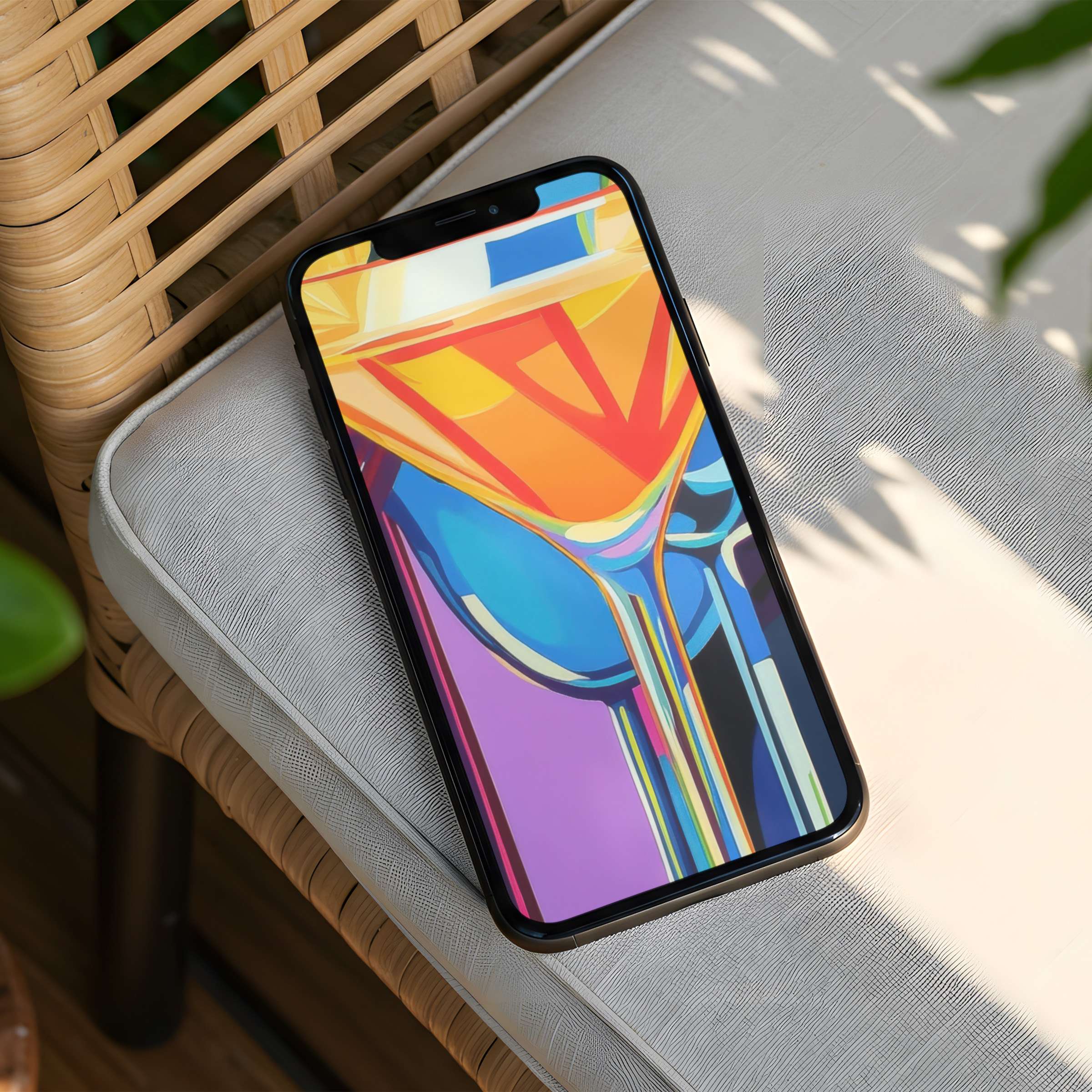 Vibrant abstract iPhone background for instant download, offering calm elegance with bold colors and sleek lines, fits any phone
