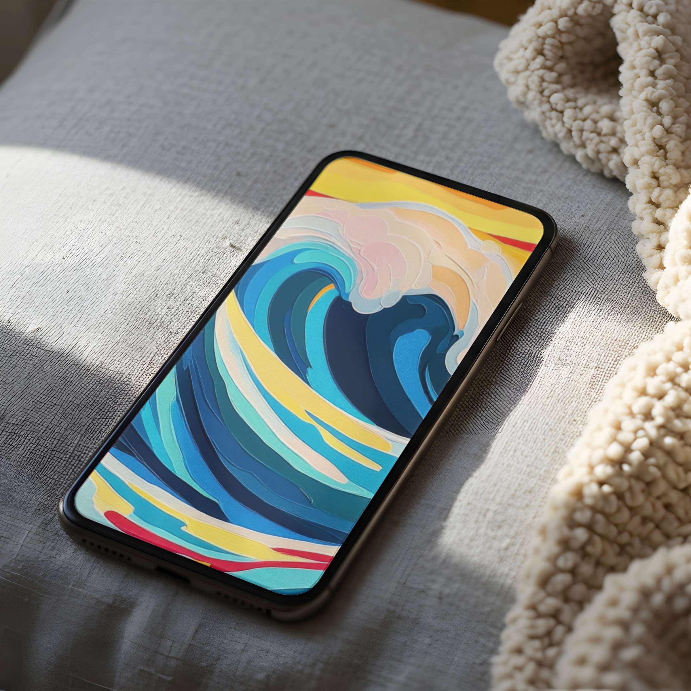 Elegant phone wallpaper featuring vibrant abstract waves in high resolution, perfect for iPhone and Android, inspiring tranquility and style