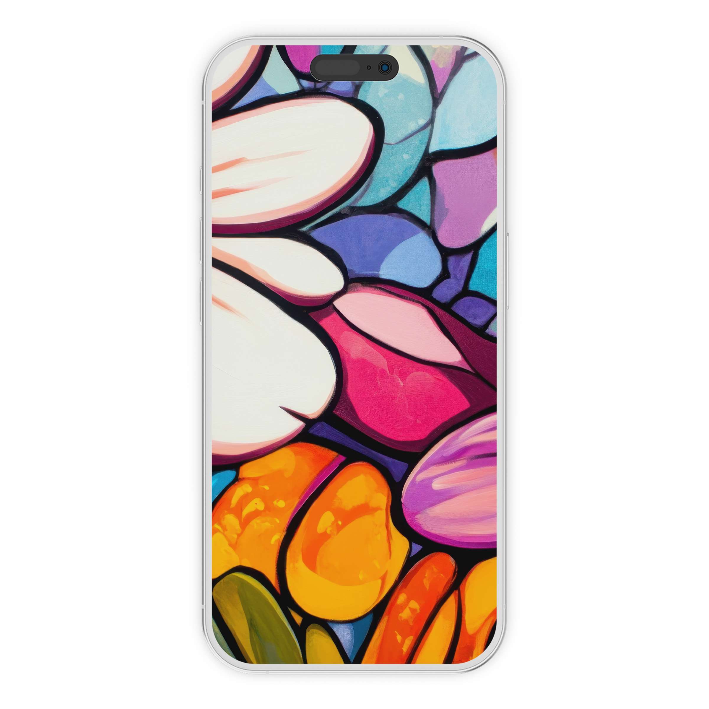 Vibrant pop art iPhone wallpaper with fluid floral design, ideal phone background for digital download on any device