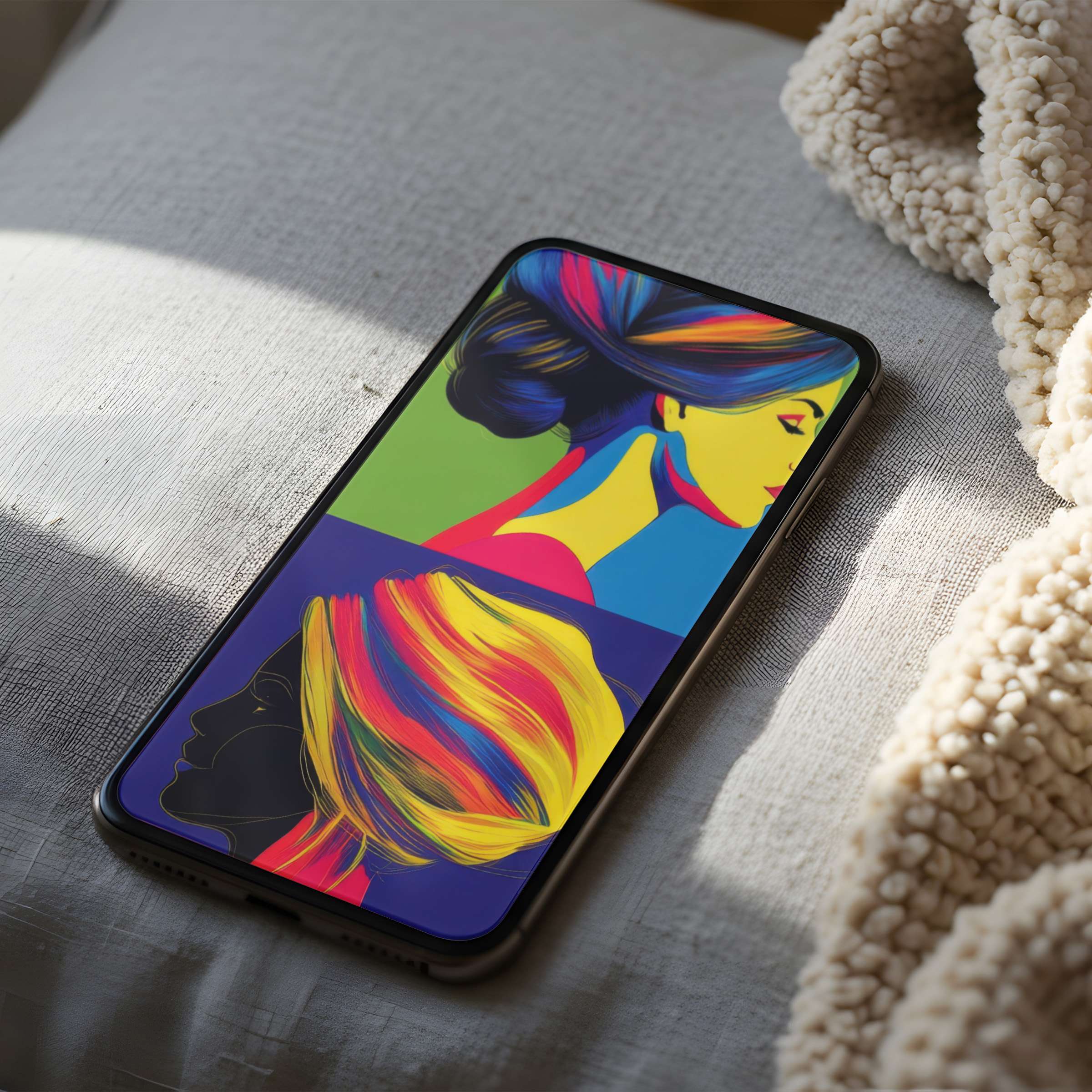 Curated phone wallpaper featuring vibrant abstract portraits in high resolution perfect for iPhone or Android digital downloads