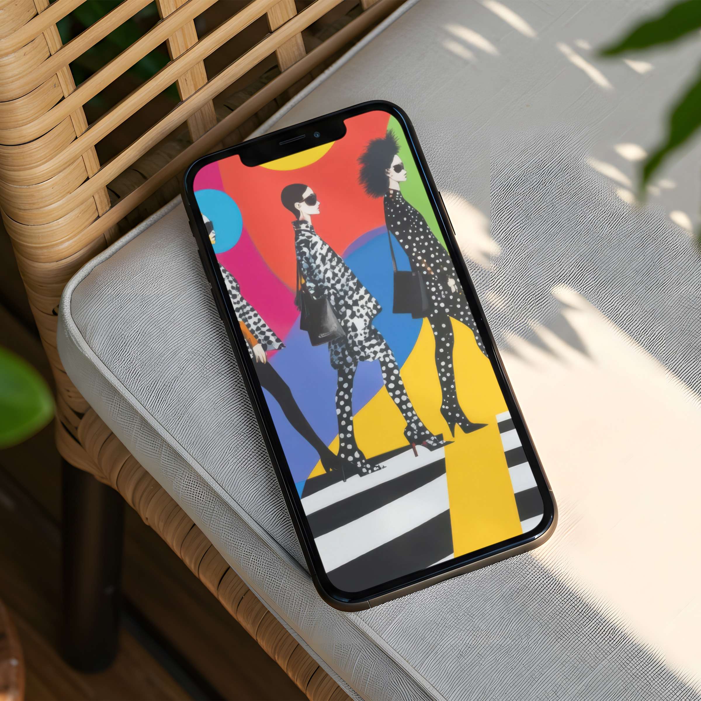 Colorful abstract art iPhone background with stylish silhouettes offering calm elegance for instant download to any phone