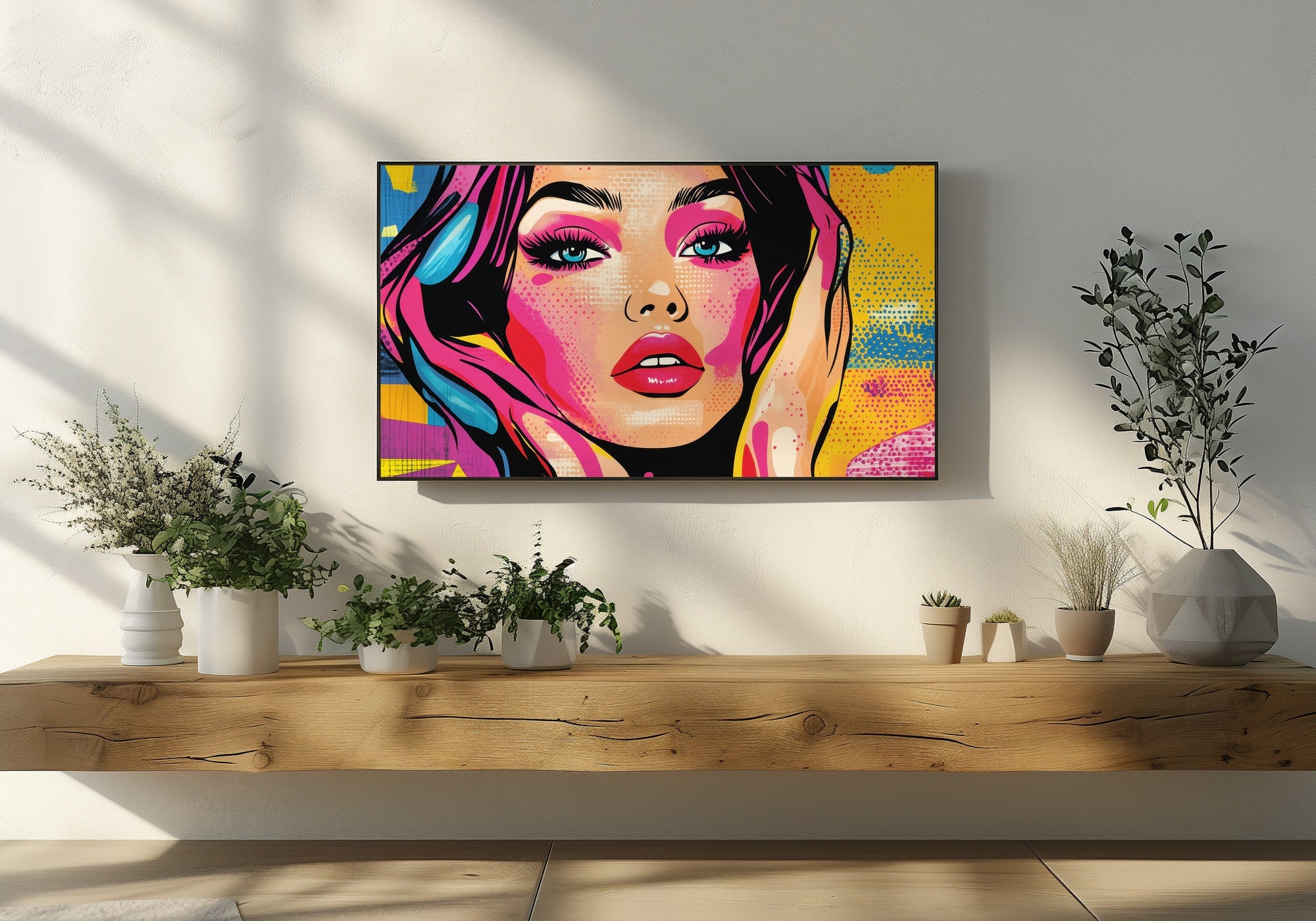 Pop Art Frame TV Art with Woman Bold Home Decor