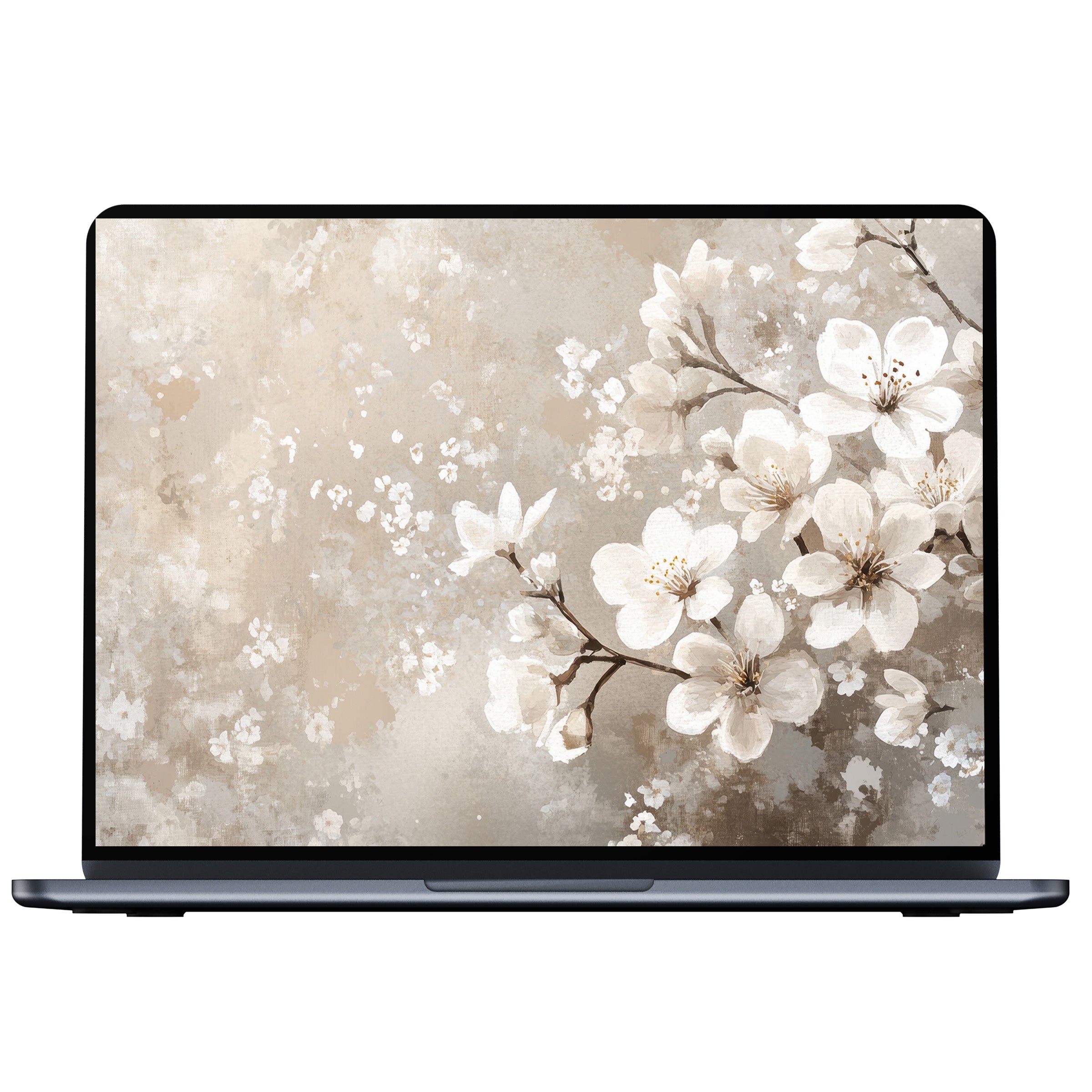 Elegant spring desktop wallpaper featuring soft beige blossoms offers calm inspiration on PC or laptop digital download
