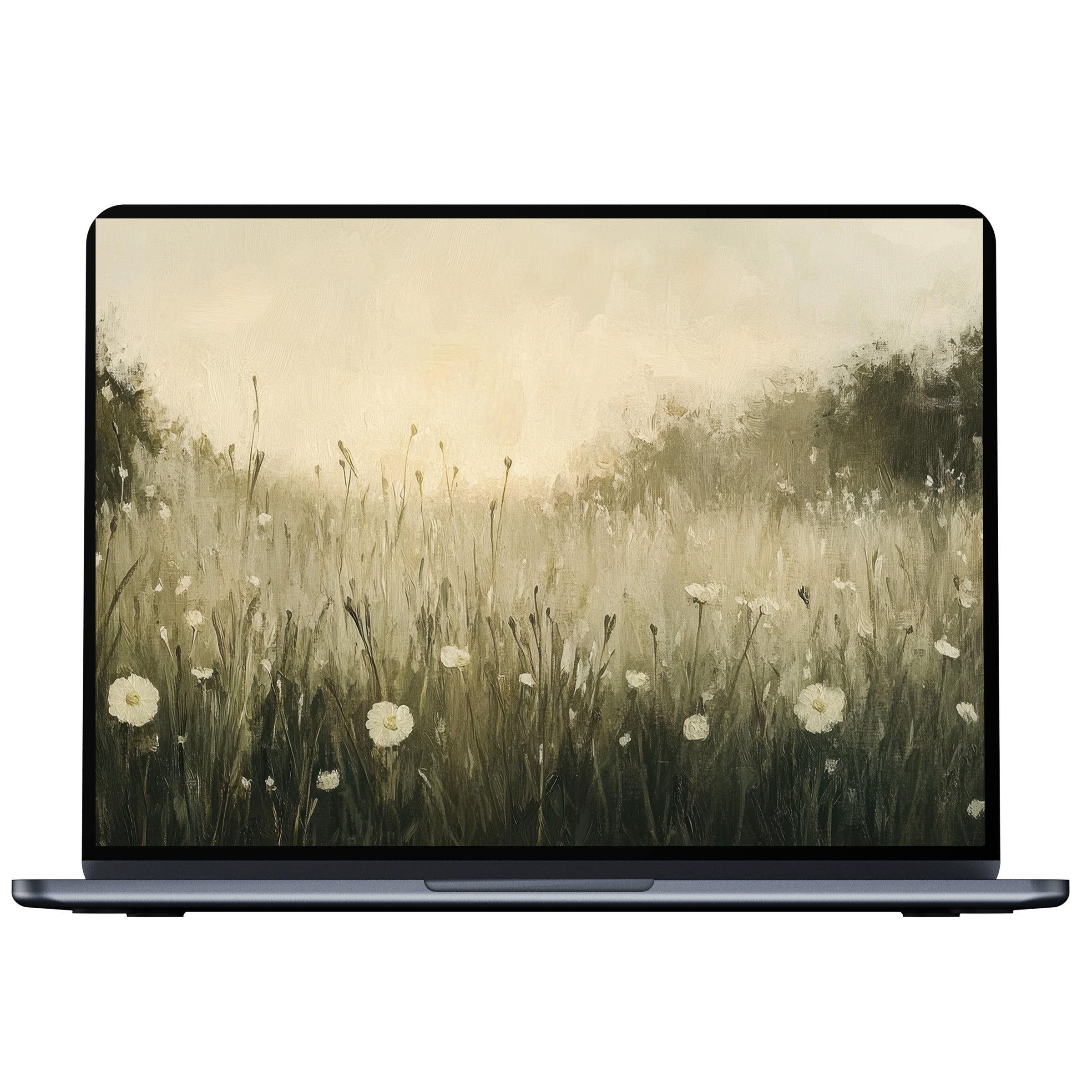 Spring desktop wallpaper with serene meadow scene in soft pastels for digital download to fit PC, Laptop, Mac inspiring calm