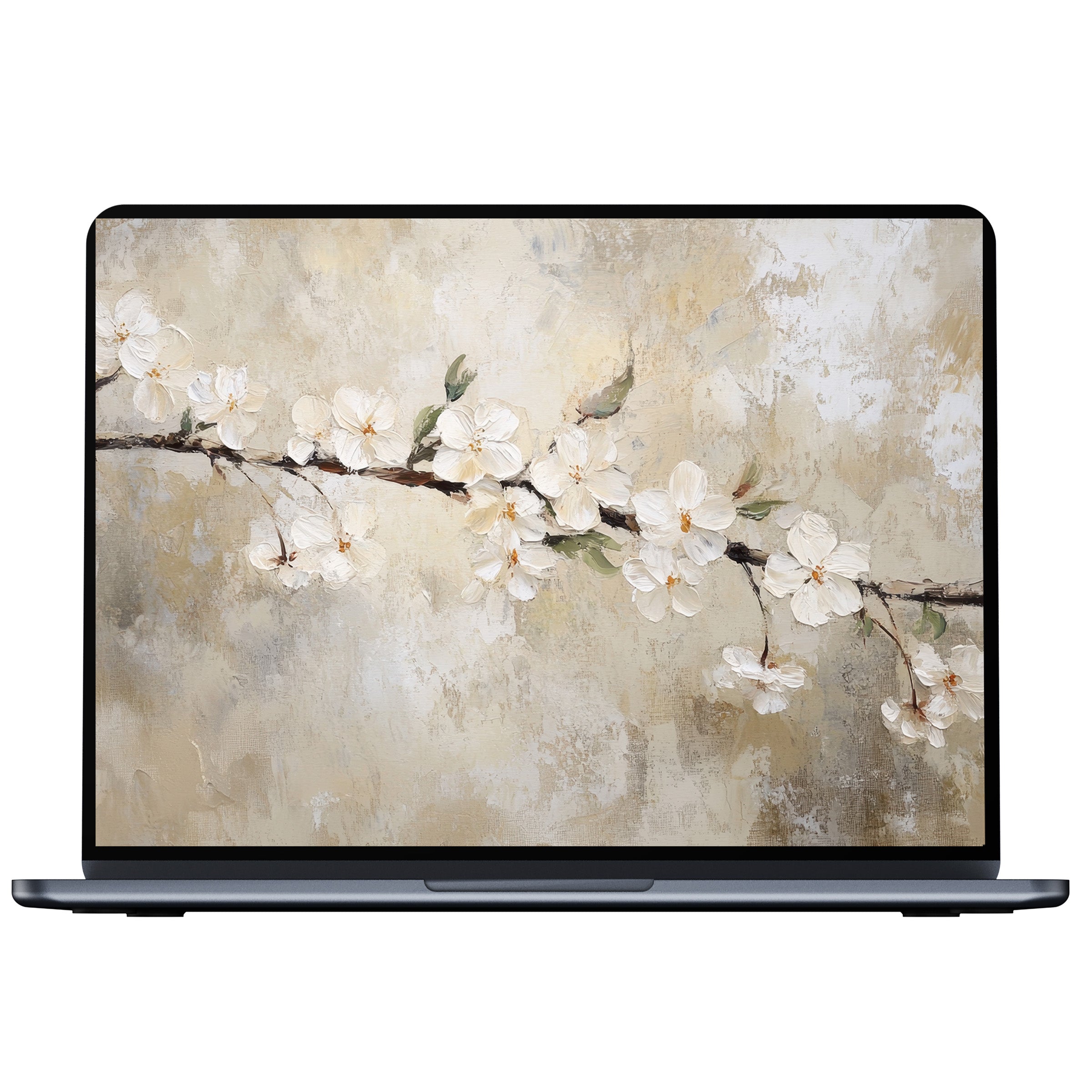 Elegant spring desktop wallpaper featuring soft floral art in calming tones for digital download, perfect for PC and laptop displays
