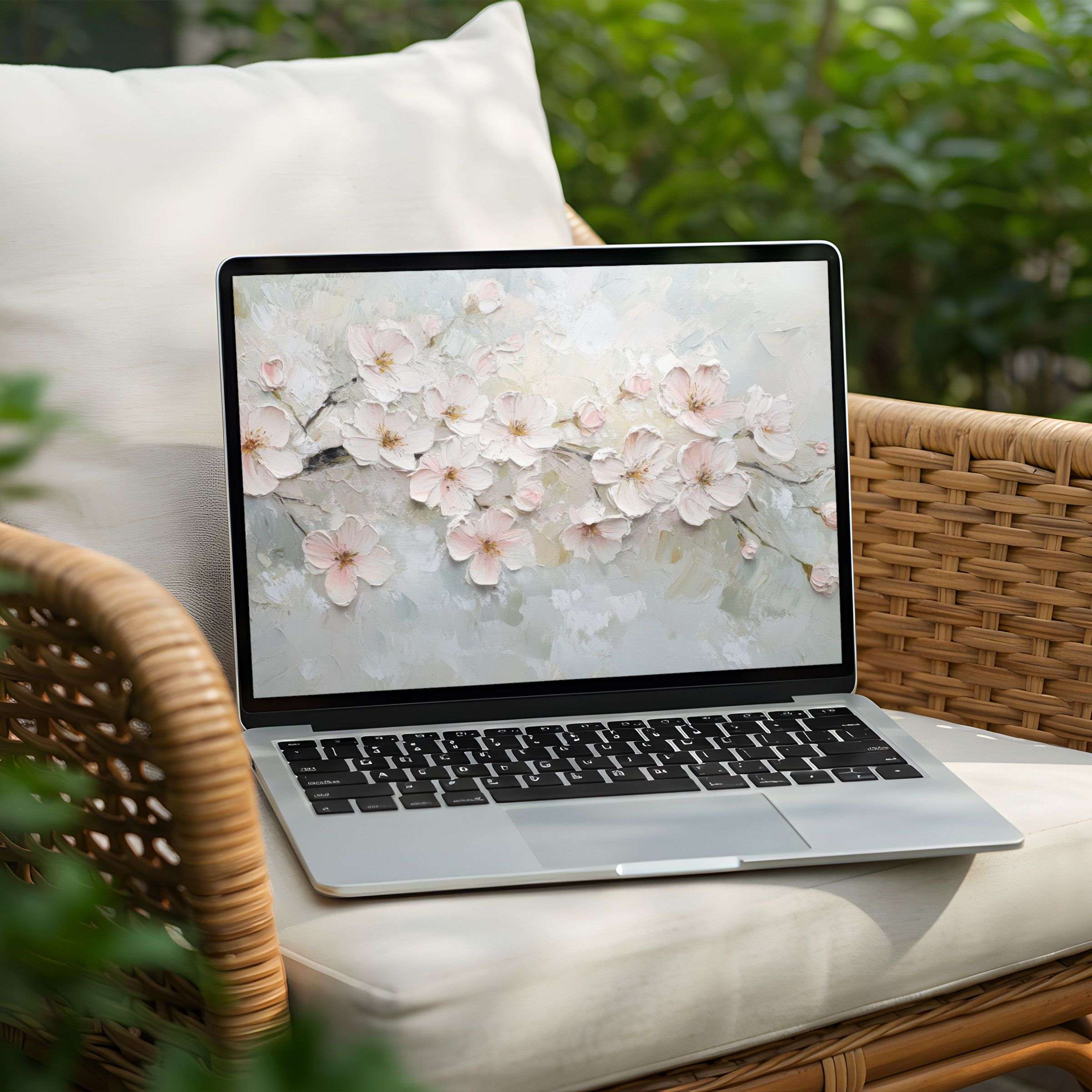 Elegant cherry blossom digital art for desktop background on PC or Laptop offers calm inspiration as an instant download