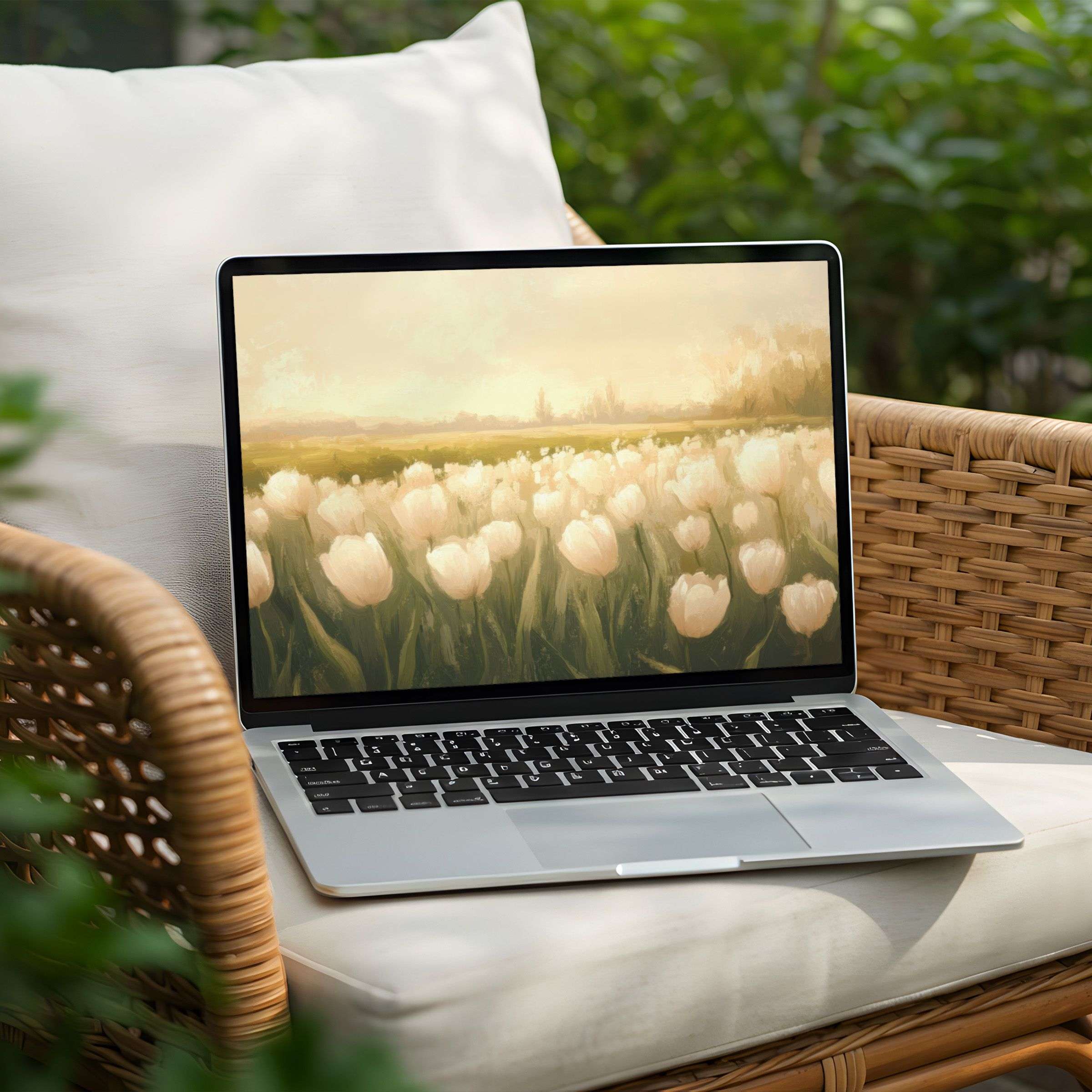 Elegant tulip field desktop background for PC or Laptop instant download inspiring calm and mindfulness in your space