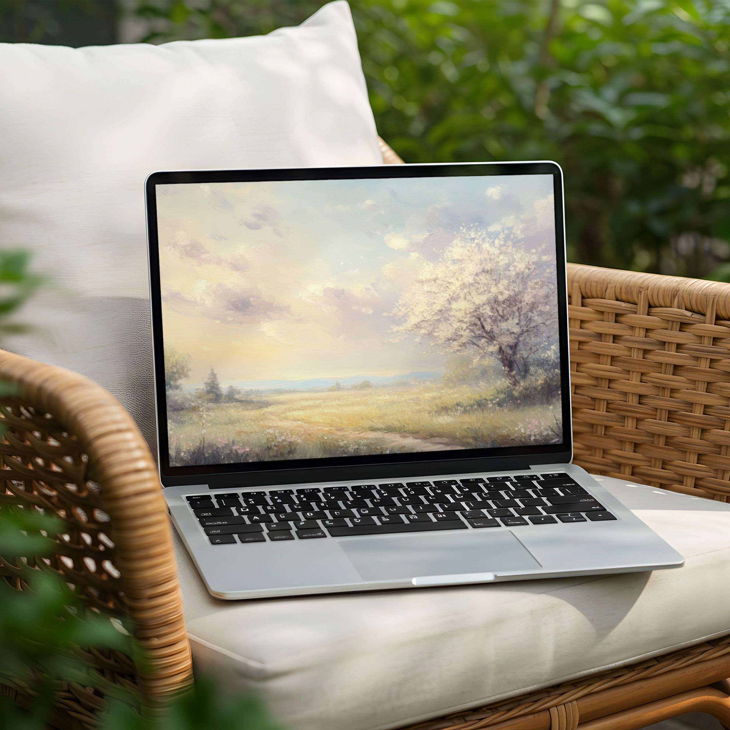 Elegant sunset landscape desktop background on PC or Laptop screen offers instant download for mindful inspiration and calm ambiance