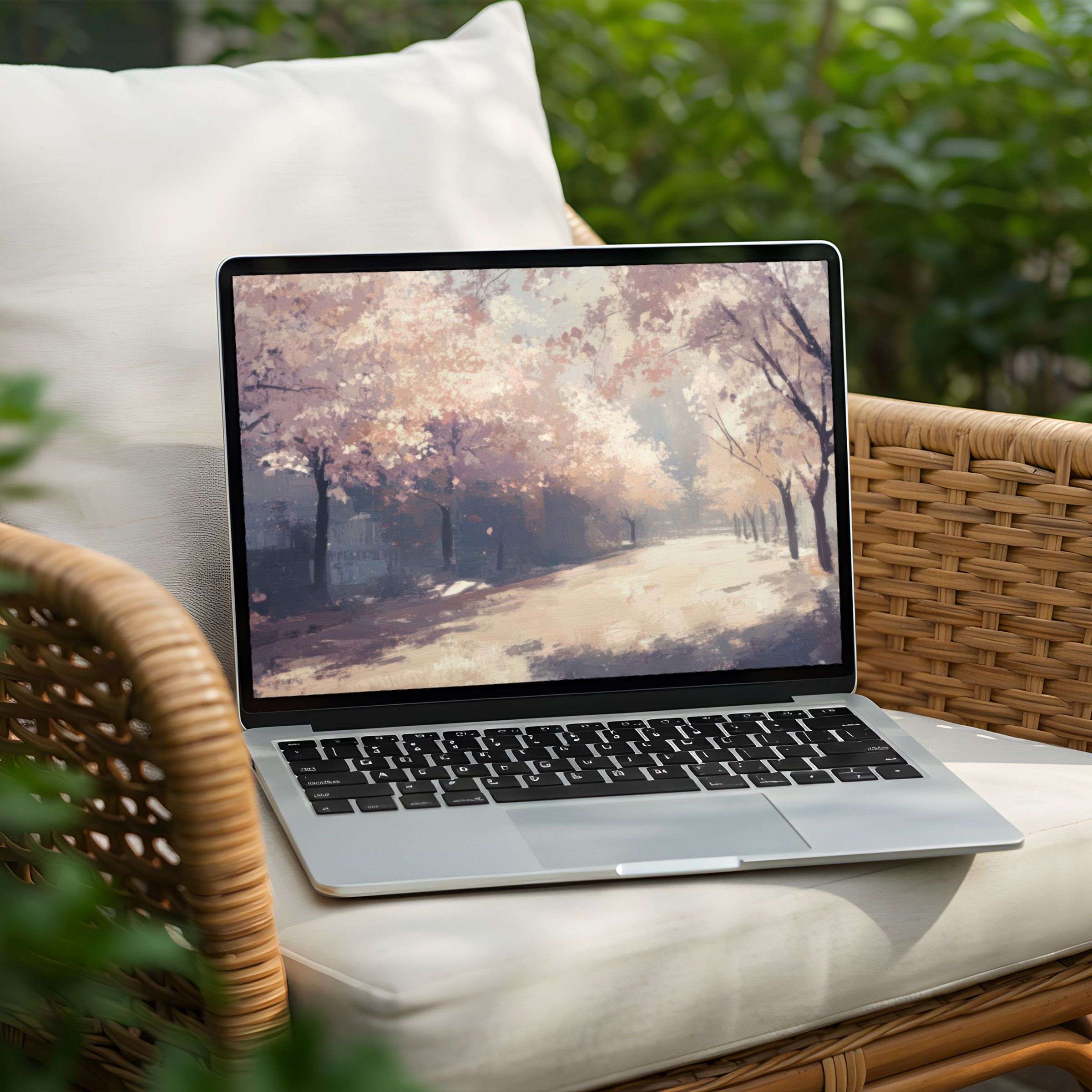 Elegant autumn landscape desktop background for PC or laptop enhances mindfulness and calm, available as an instant download