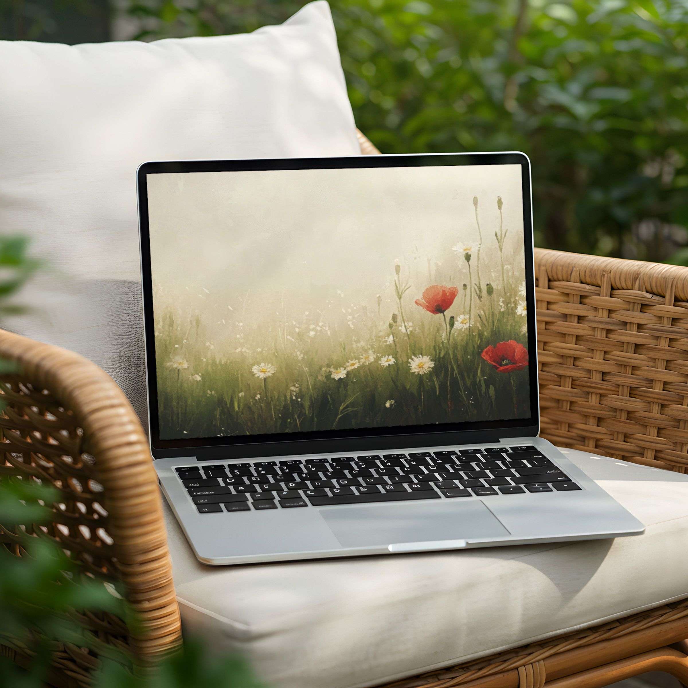 Serene poppy field desktop background for PC or Laptop, perfect for instant download to inspire elegance and mindfulness