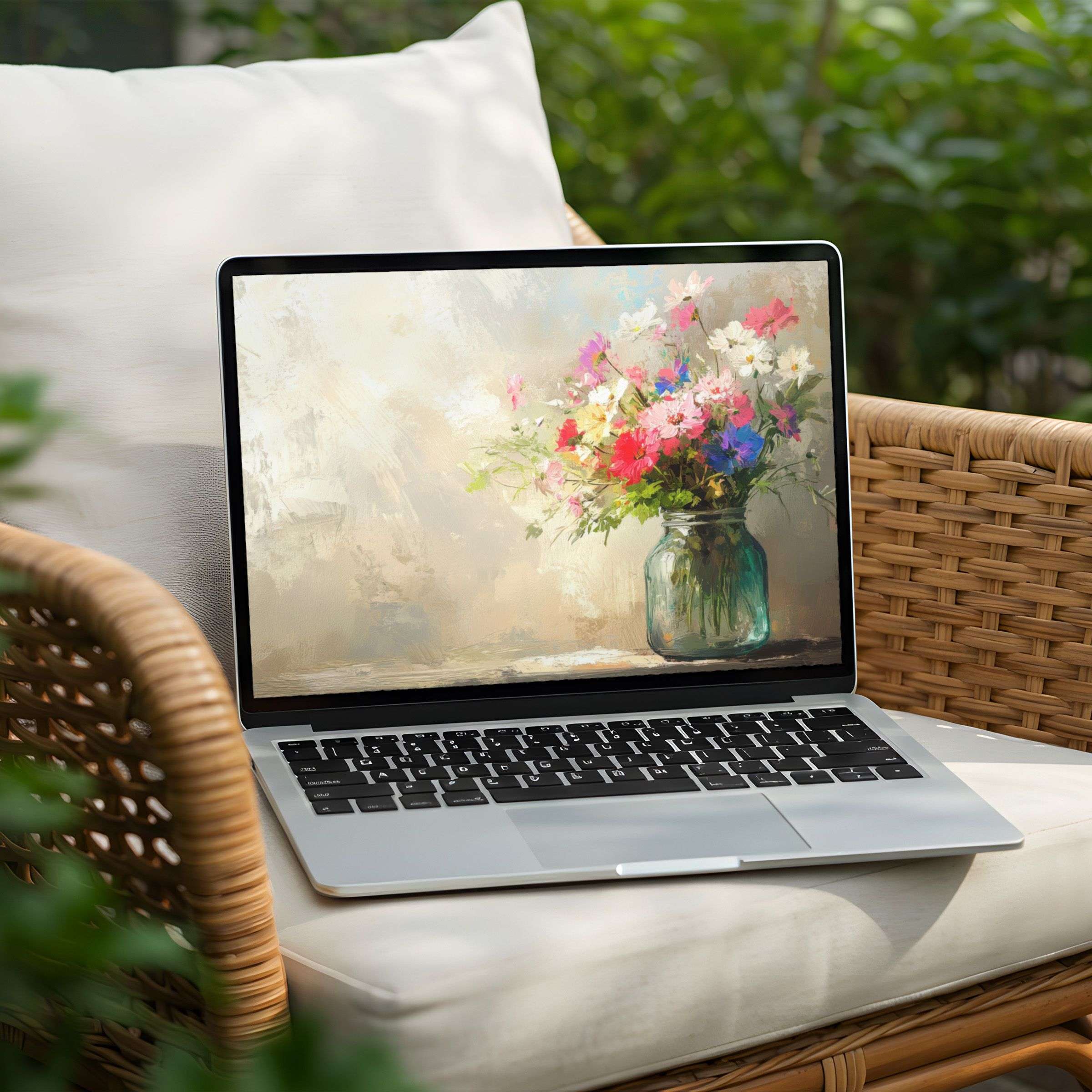 Elegant floral desktop background for PC or Laptop, instant download offering tranquility and mindfulness with artistic charm