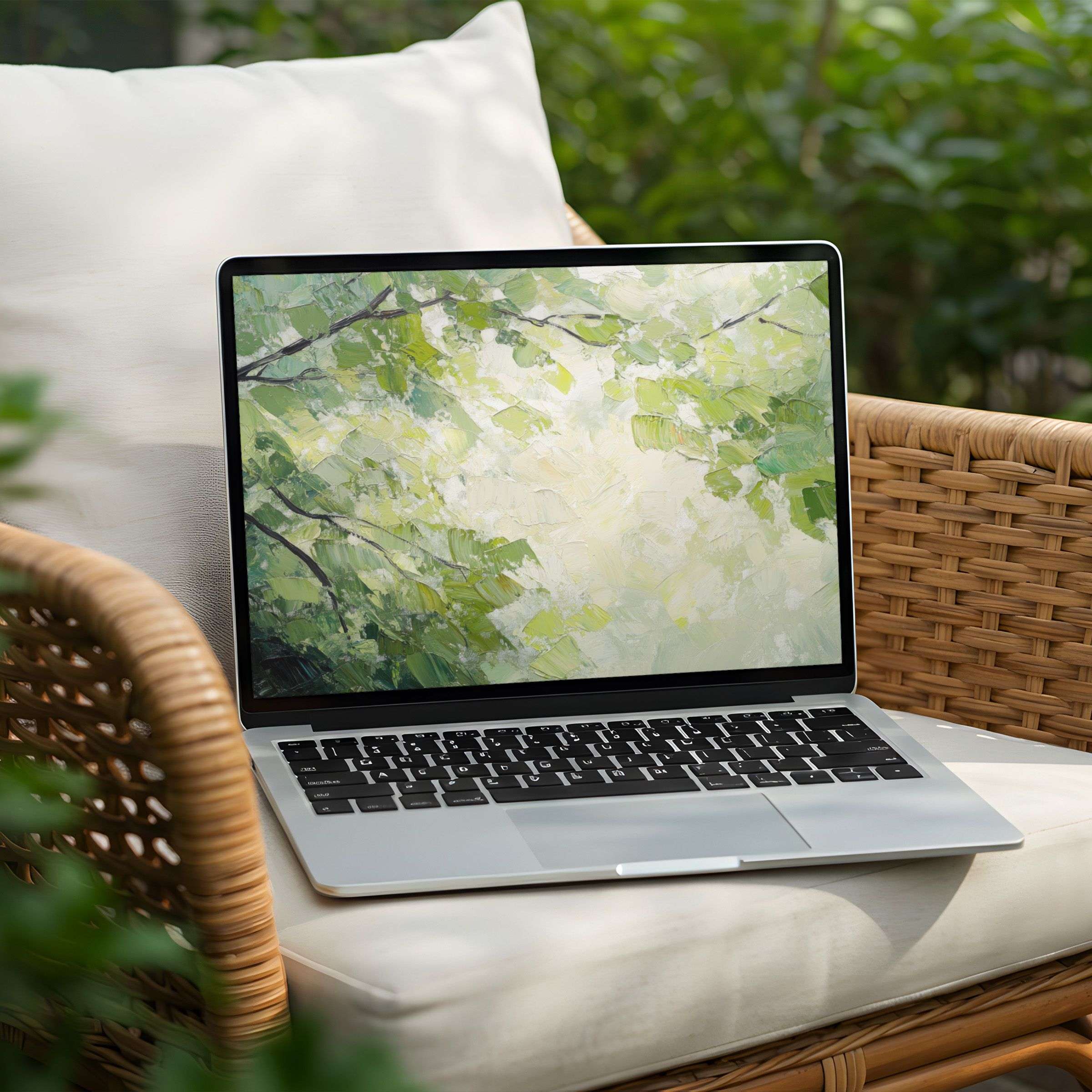 Elegant green leaf digital painting as desktop background for PC or Laptop instant download for mindful inspiration