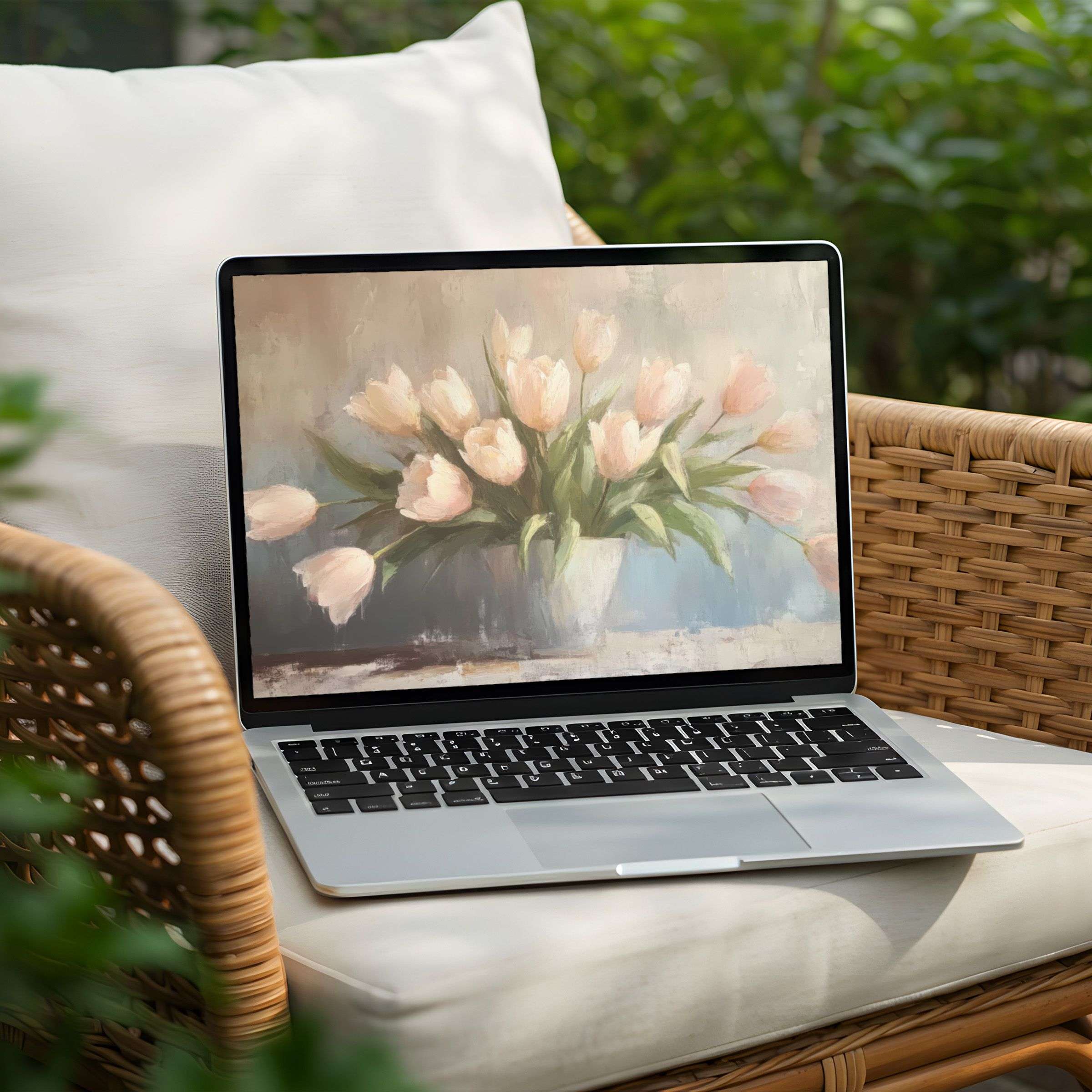 Elegant digital tulip art for desktop background on PC or Laptop inspires calm and mindfulness with instant download