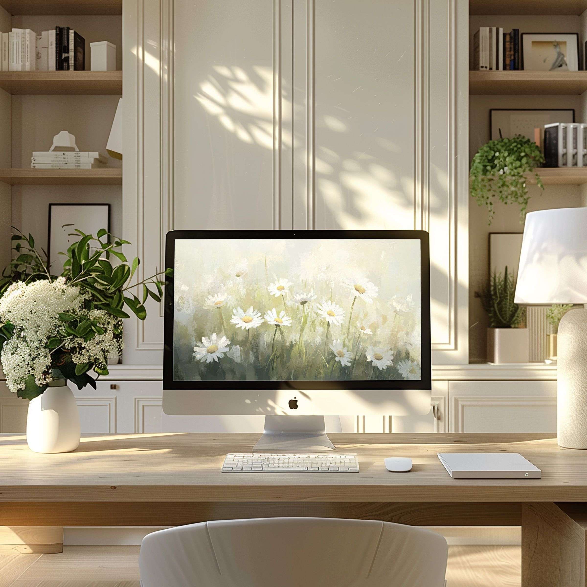 Elegant floral wallpaper for computer inspiring tranquility fitting PC or Laptop enhancing a modern home office with natural beauty