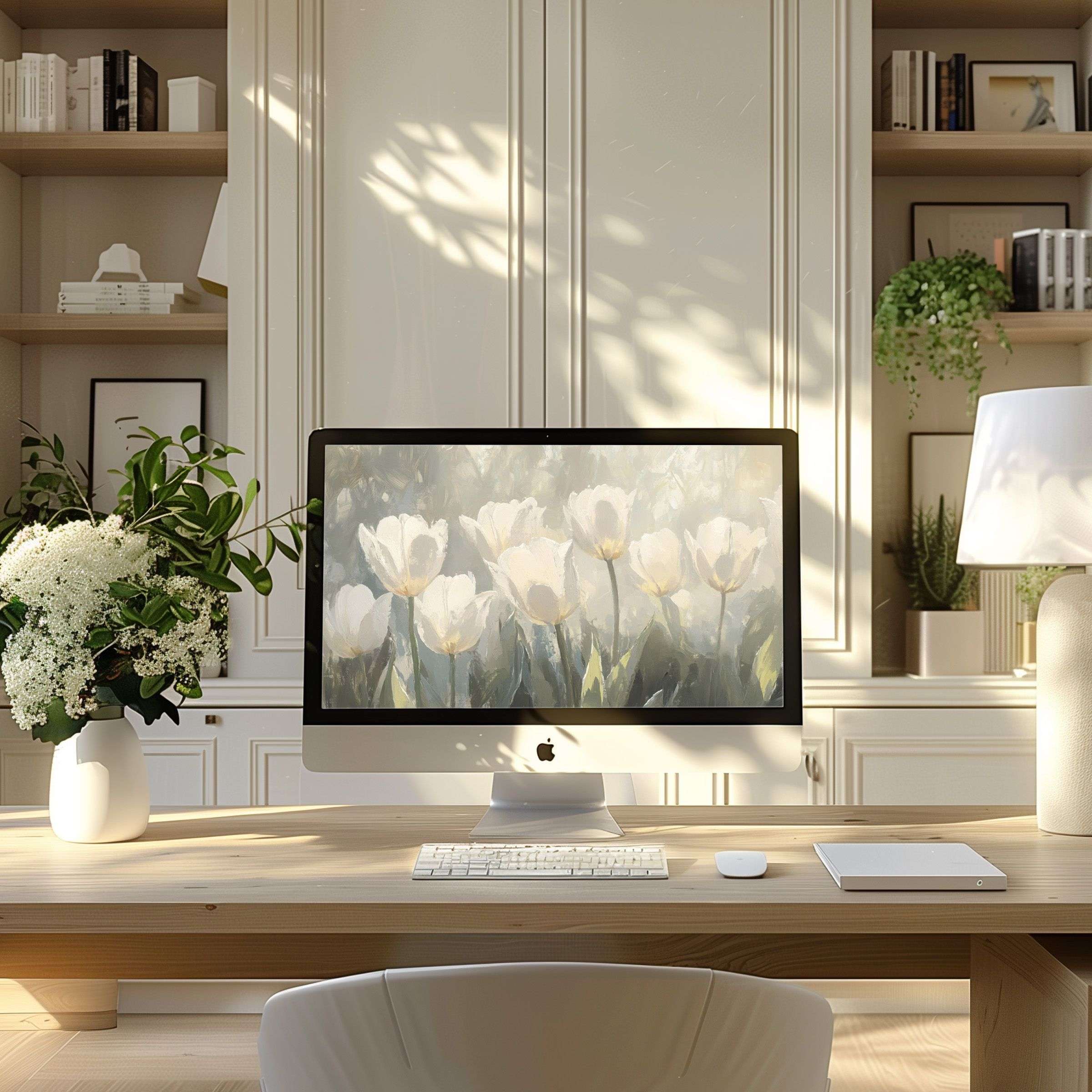 Elegant floral wallpaper for computer brings calm inspiration to modern home office, perfect fit for PC, Laptop, ultrawide displays