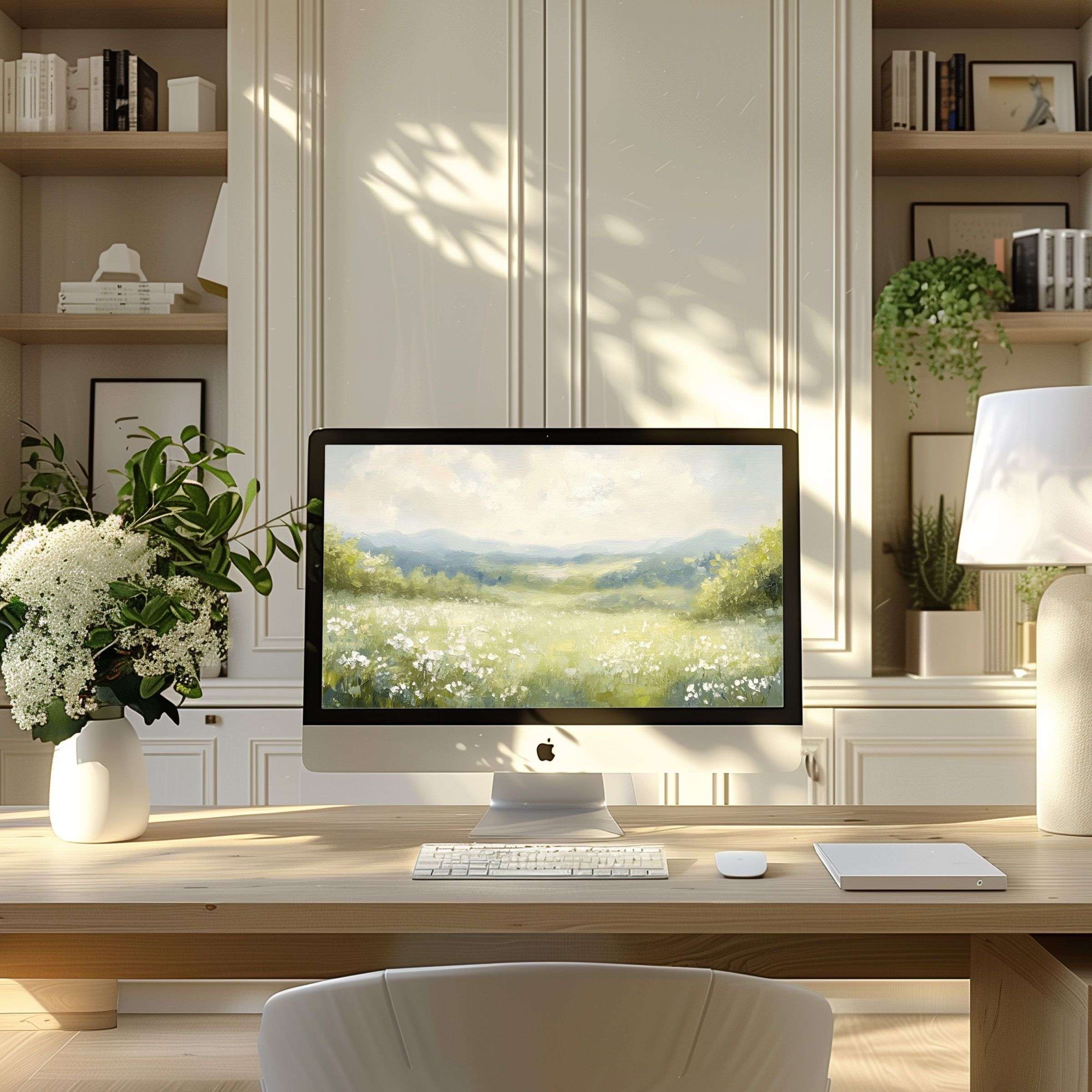 Calm landscape wallpaper for computer offers elegance to any modern home office; ideal for PC and Laptop digital downloads