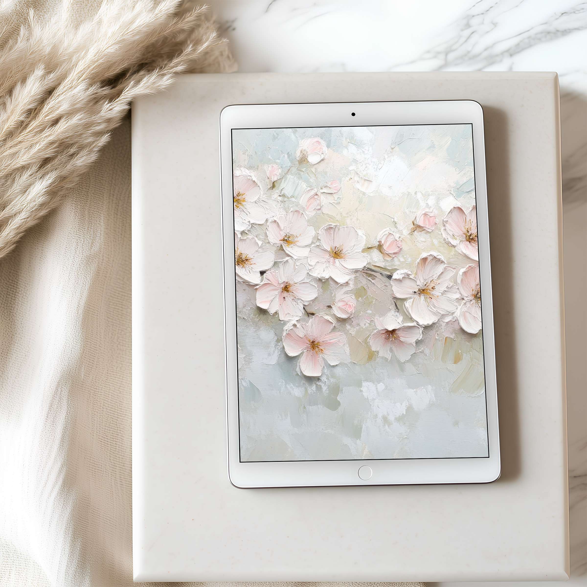 Elegant floral tablet wallpaper in soft pastel hues, perfect for iPad high resolution download, enhancing tranquility and style