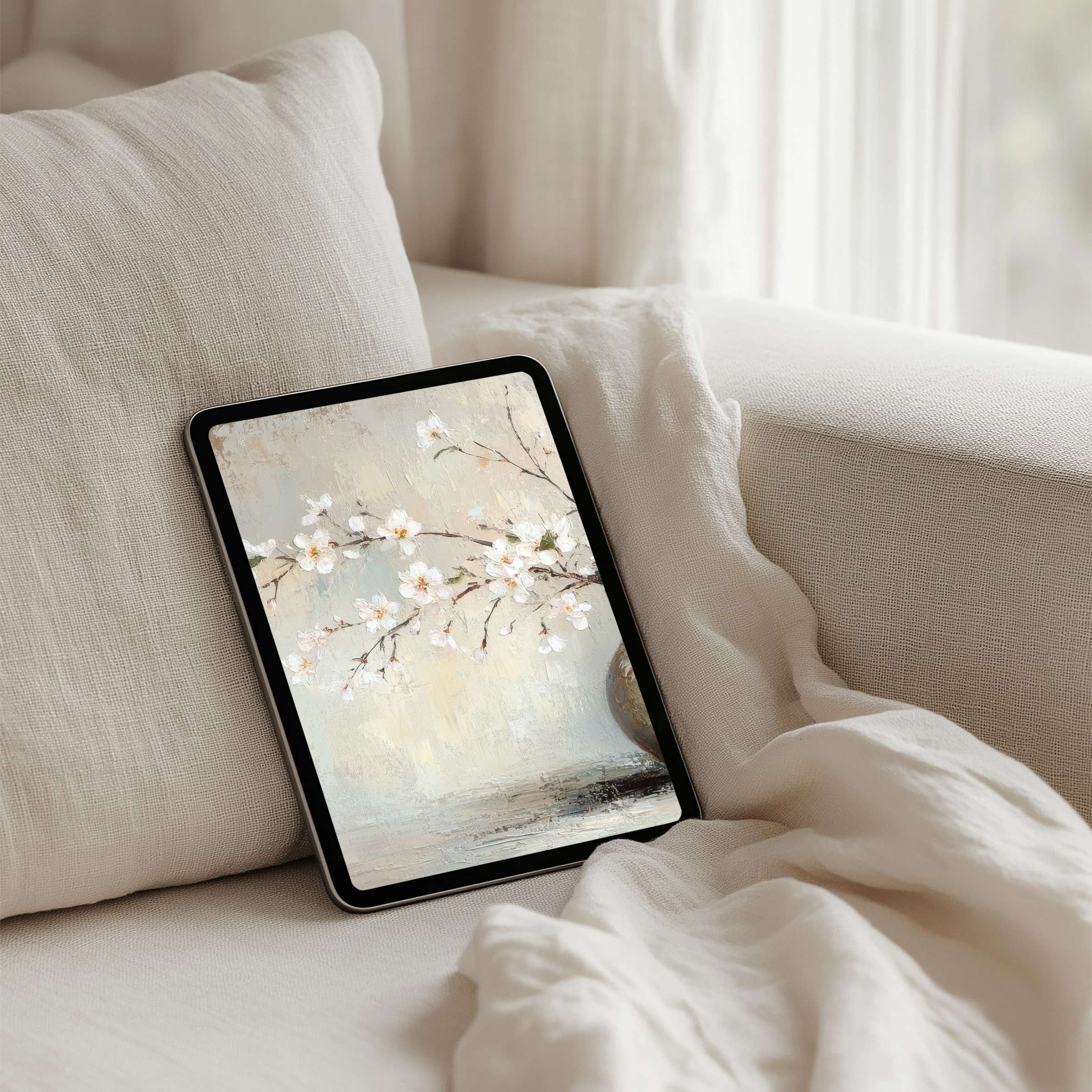 Elegant floral artwork in soothing pastels for iPad background instant download fits any tablet inspiring calm and mindfulness