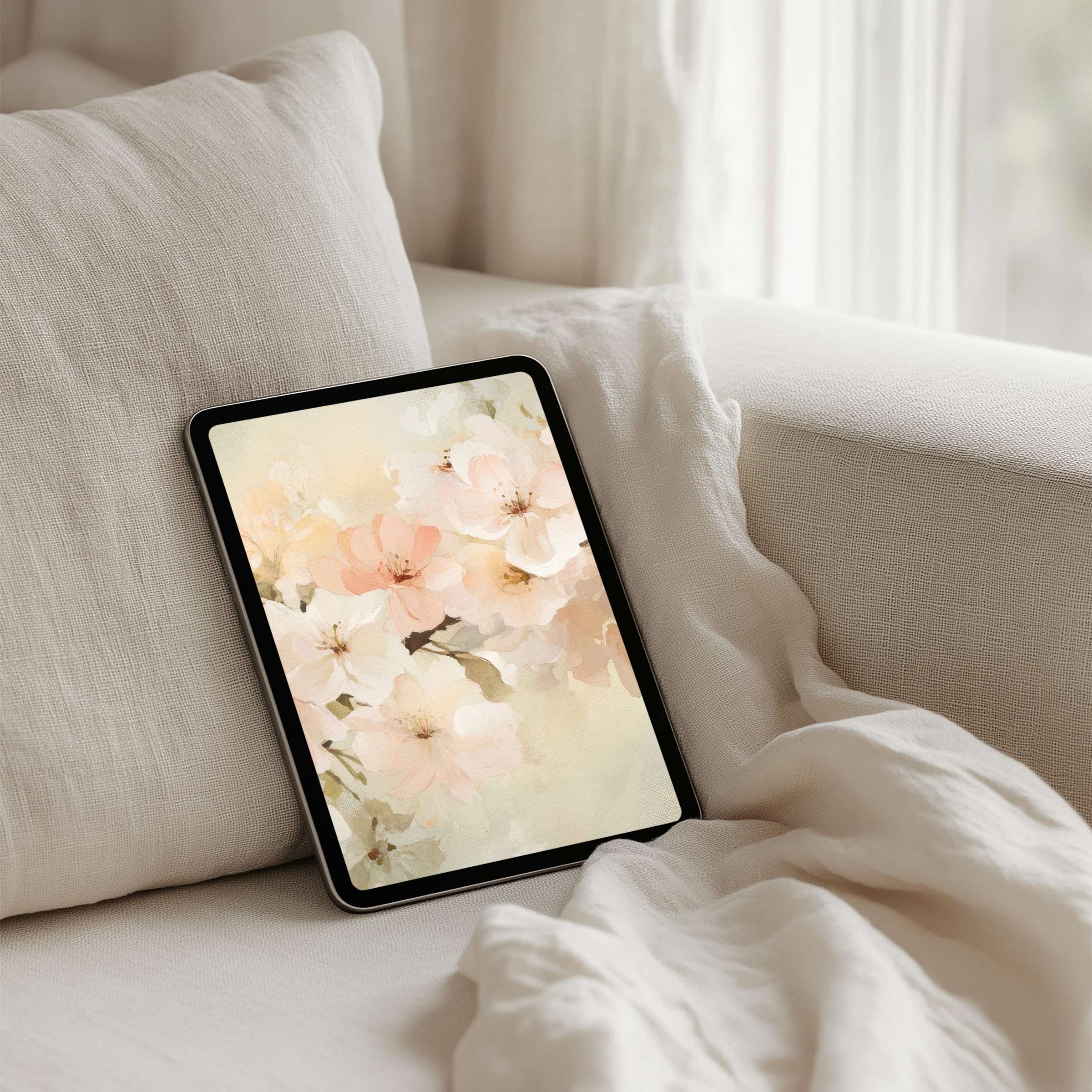 Elegant floral iPad background in soft pastels evokes calm and inspiration perfect for any tablet instant download available