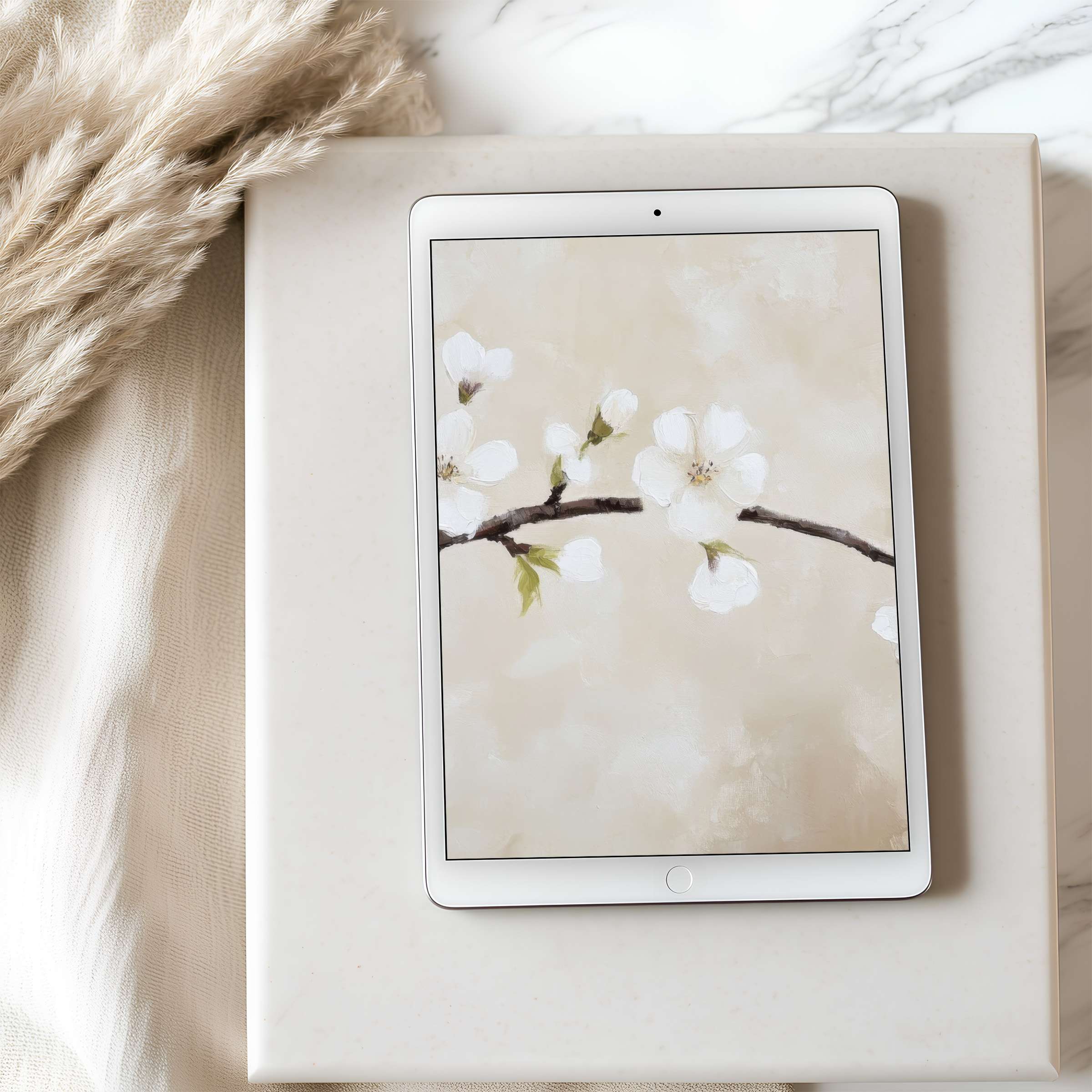 Elegant cherry blossom tablet wallpaper offers serene beauty in high resolution, perfect for iPad and Android tablets, digital download