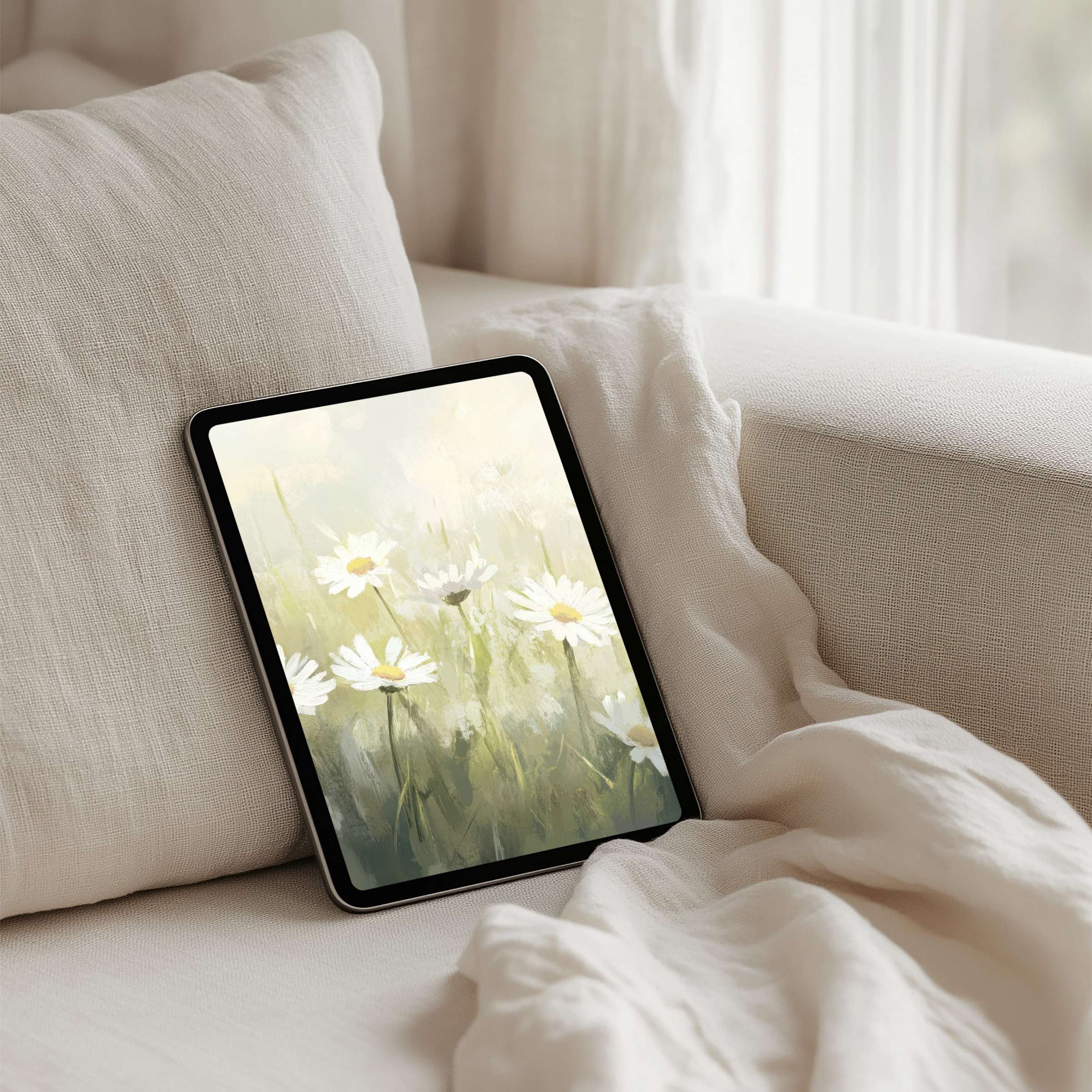 Serene daisy meadow iPad background offers instant download for tablet users; perfect for calm inspiration and mindfulness