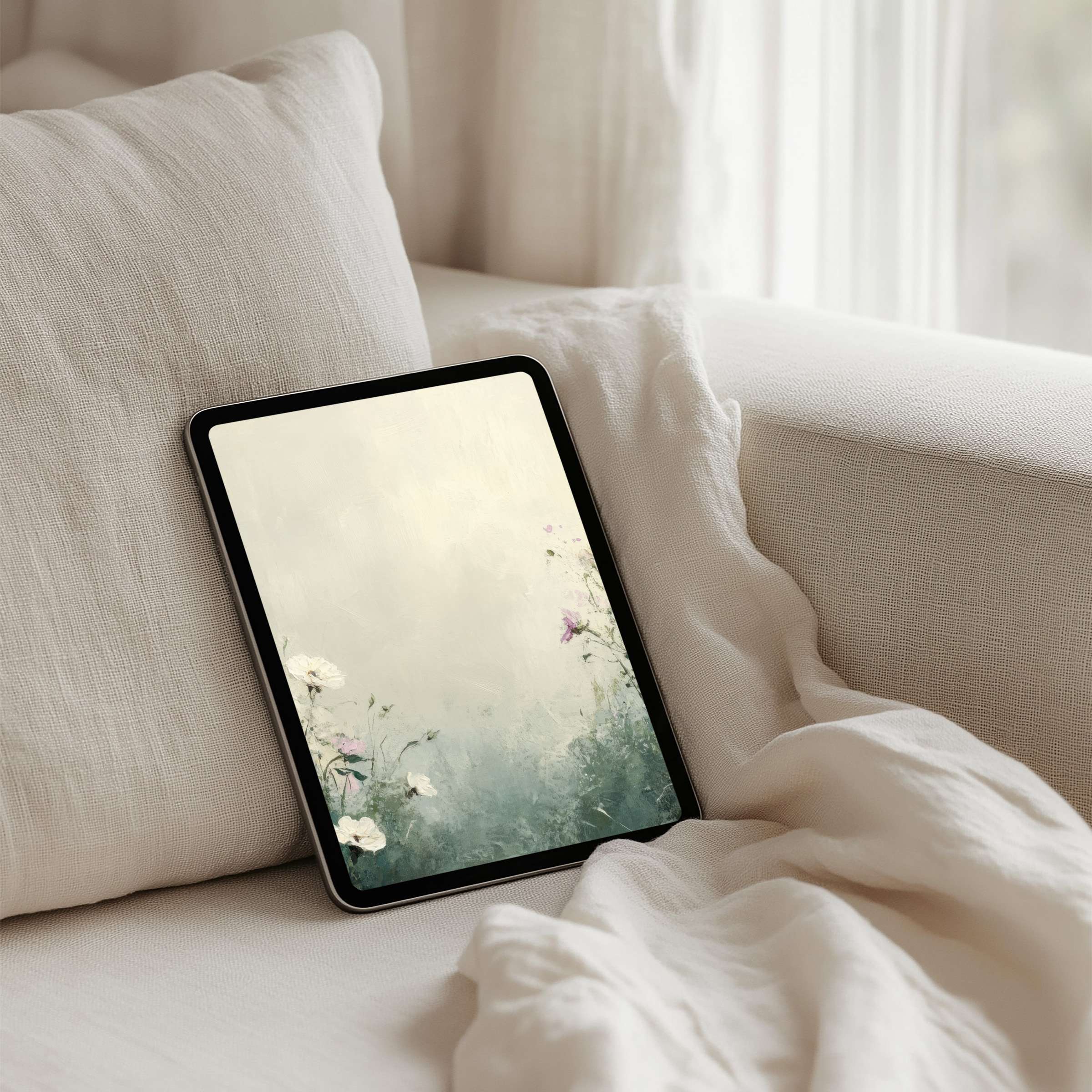 Elegant floral iPad background for instant download on any tablet exudes calm and inspiration with soft hues and textures