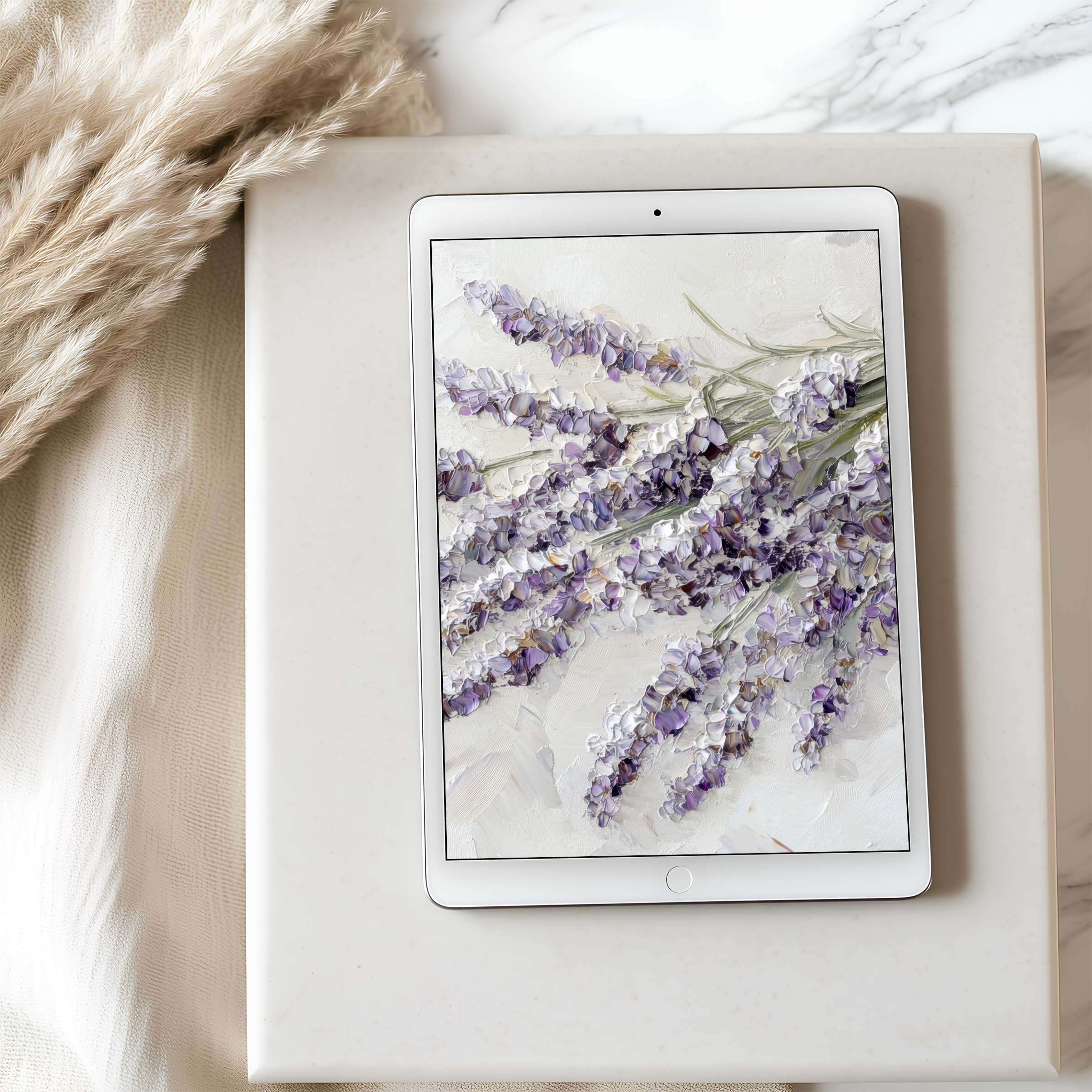 Elegant lavender-themed tablet wallpaper in high resolution, featuring soft purple tones, perfect for iPad and Android downloads, enhancing calm