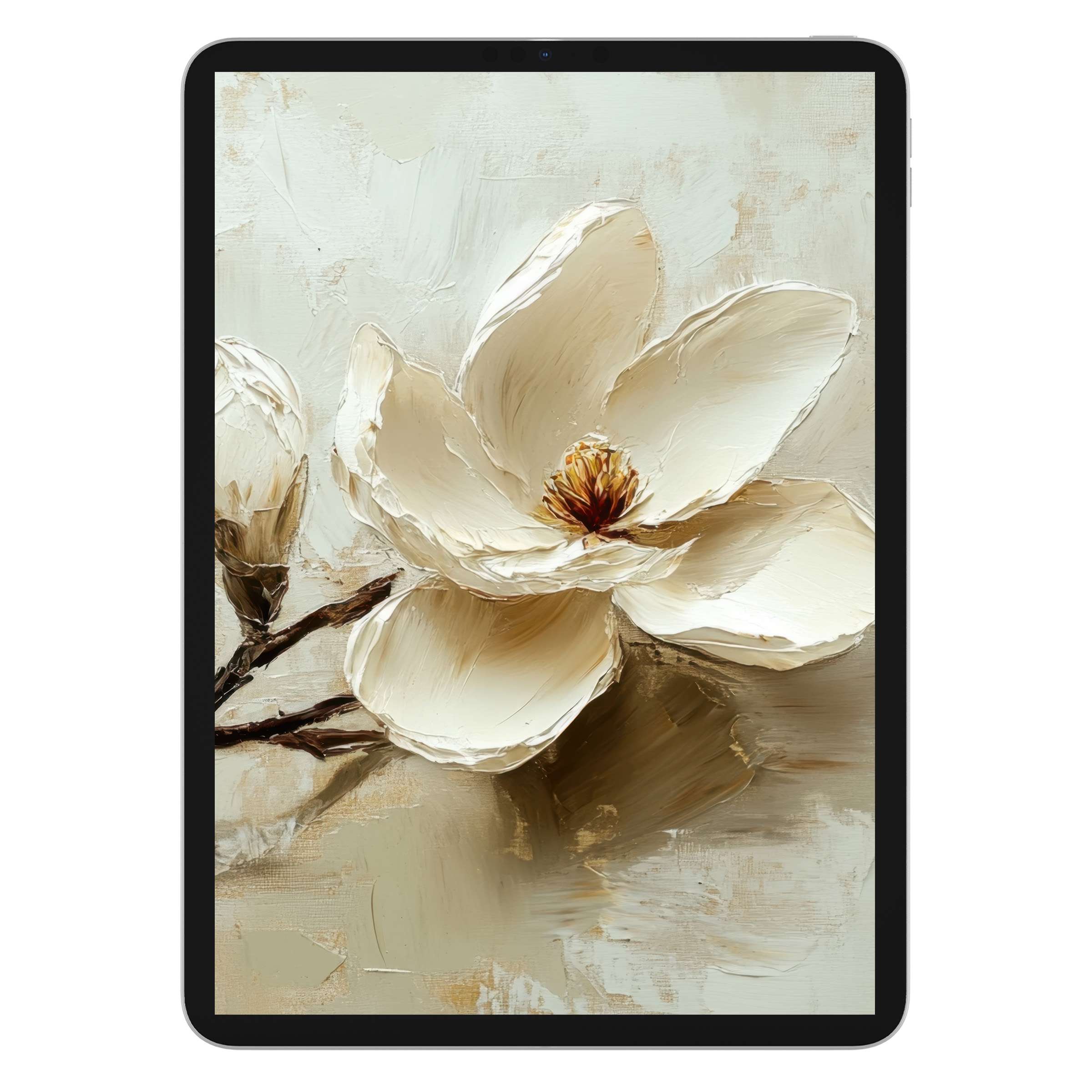 Creamy floral elegance on a spring iPad wallpaper brings serene beauty to your tablet background, perfect digital download for calm interiors