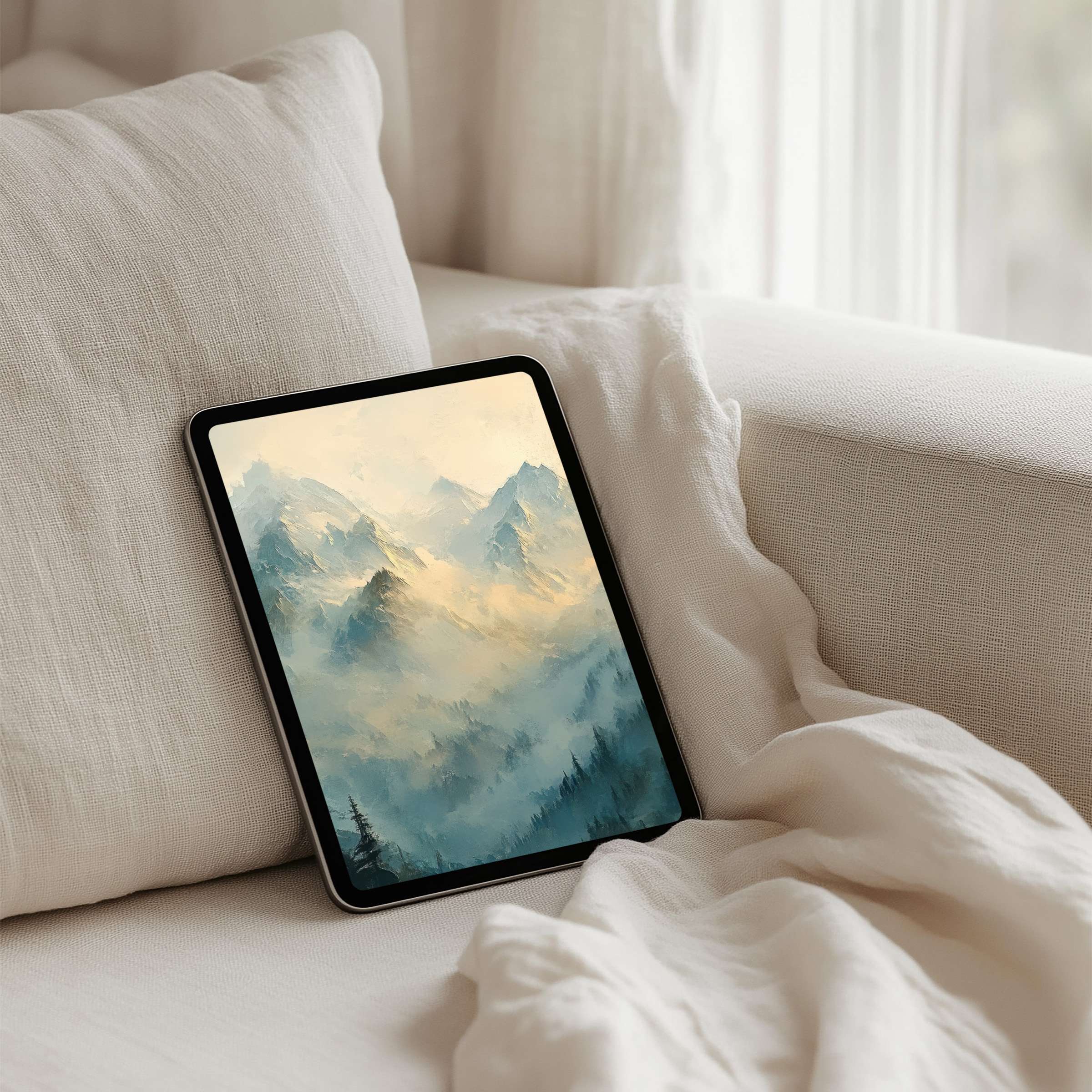 Tranquil mountain scene for iPad background offers serenity and elegance in an instant download for tablets inspiring mindfulness
