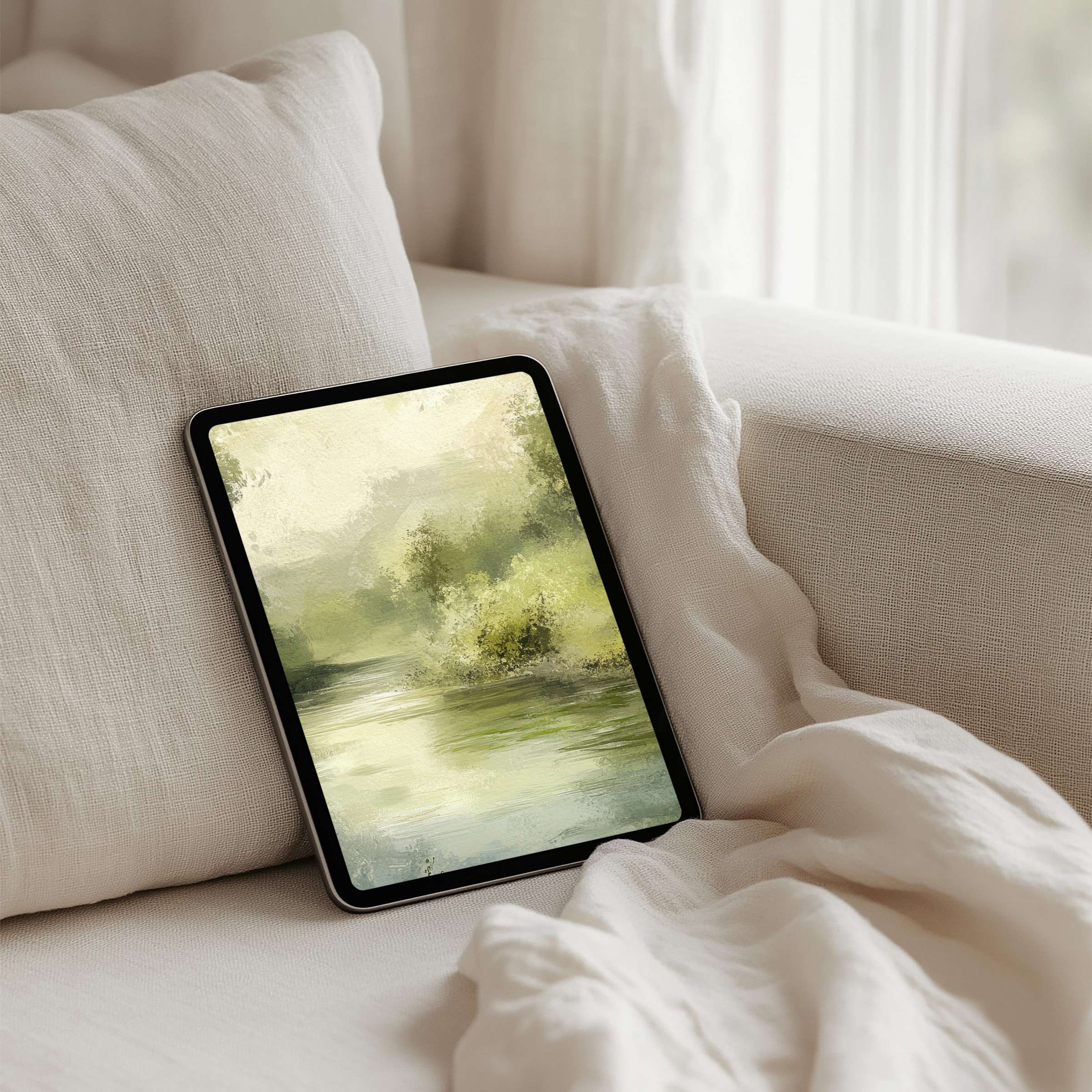 Serene watercolor landscape iPad background for instant download evokes calm and elegance fitting any tablet like Samsung or Android