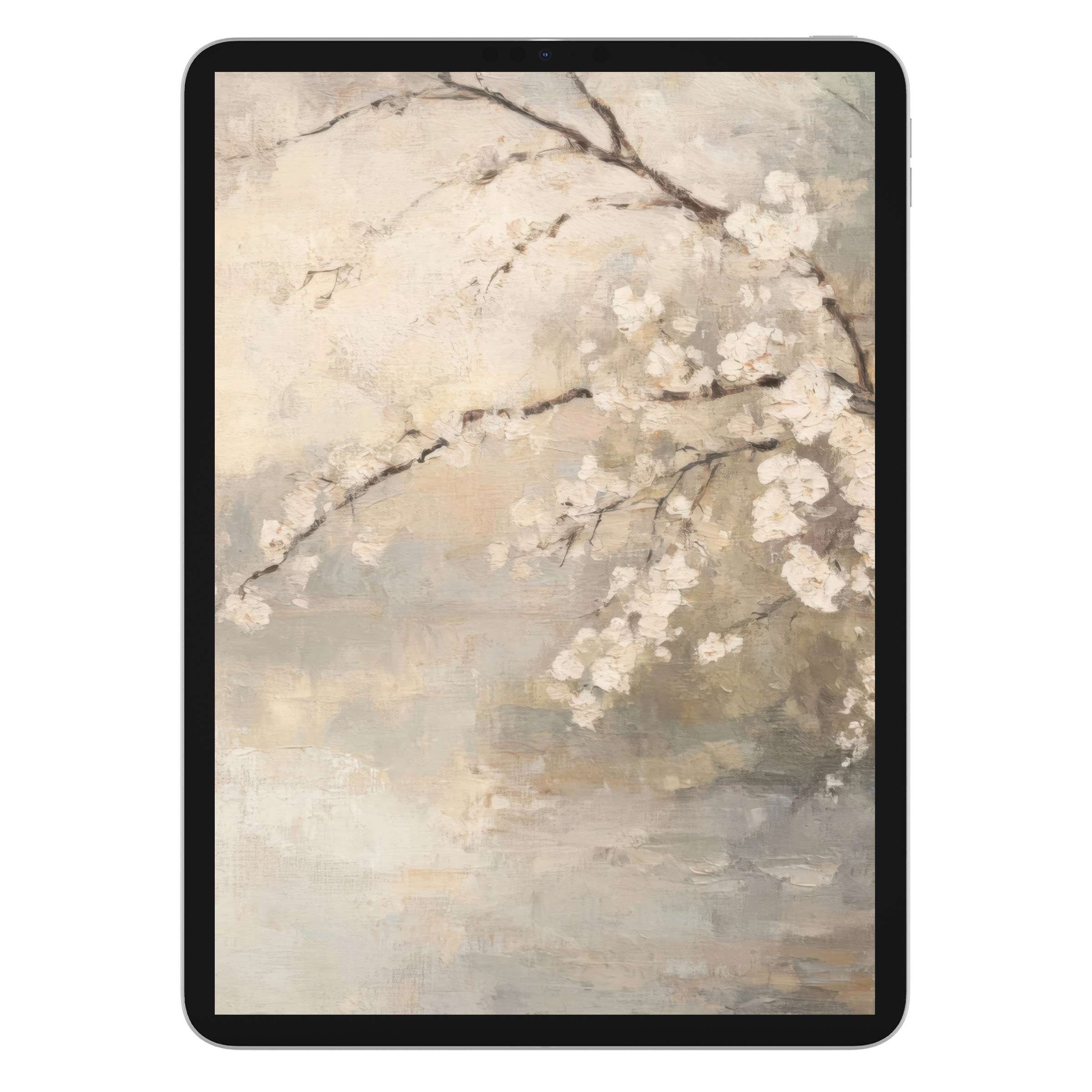 Elegant spring iPad wallpaper featuring delicate blossoms on a serene pastel background perfect as a digital download for tablets