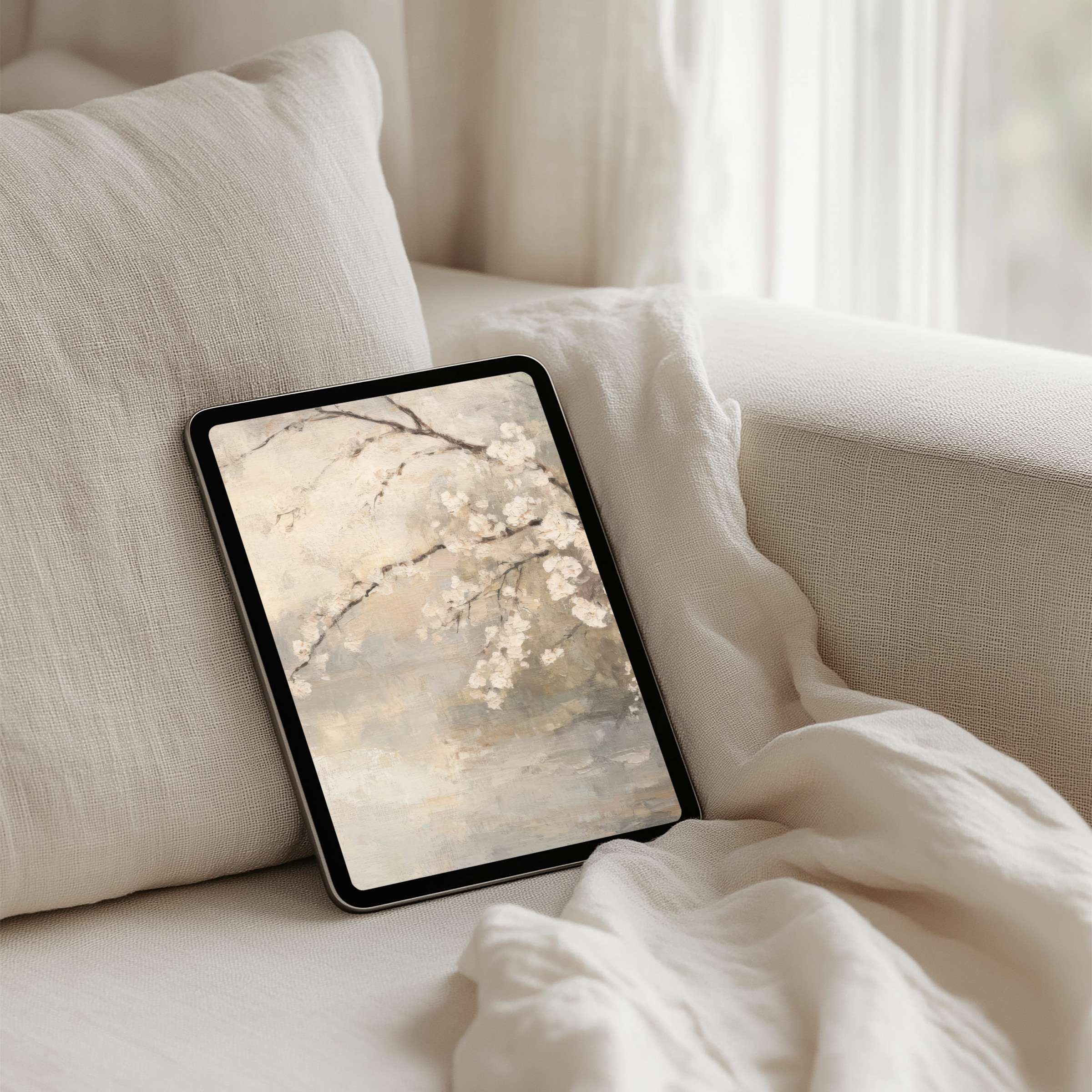 Elegant floral iPad background for instant download on tablet; inspire calm mindfulness and fit seamlessly into your design-conscious lifestyle