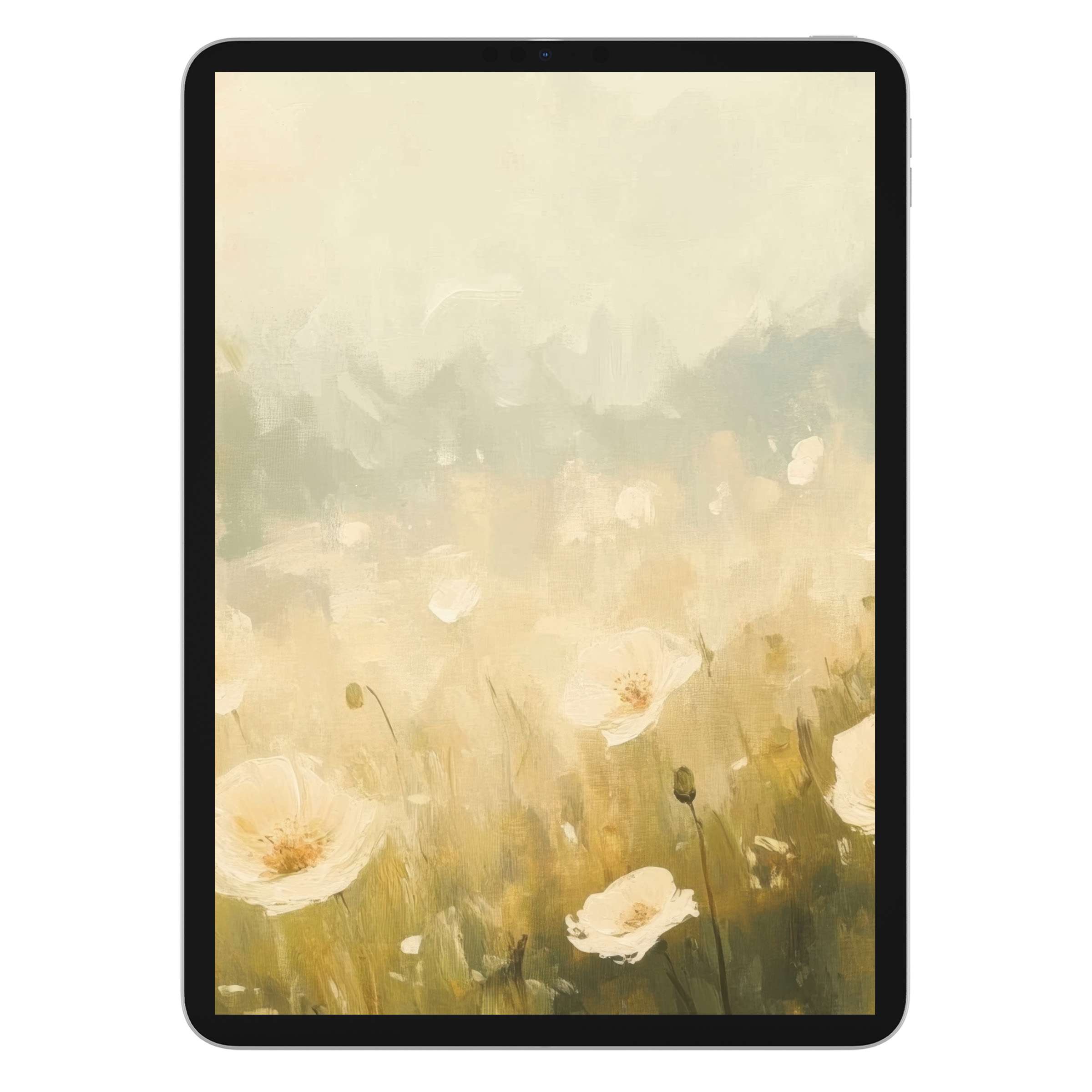 Elegant spring iPad wallpaper with soft wildflowers in pastel tones perfect for a calming tablet background digital download