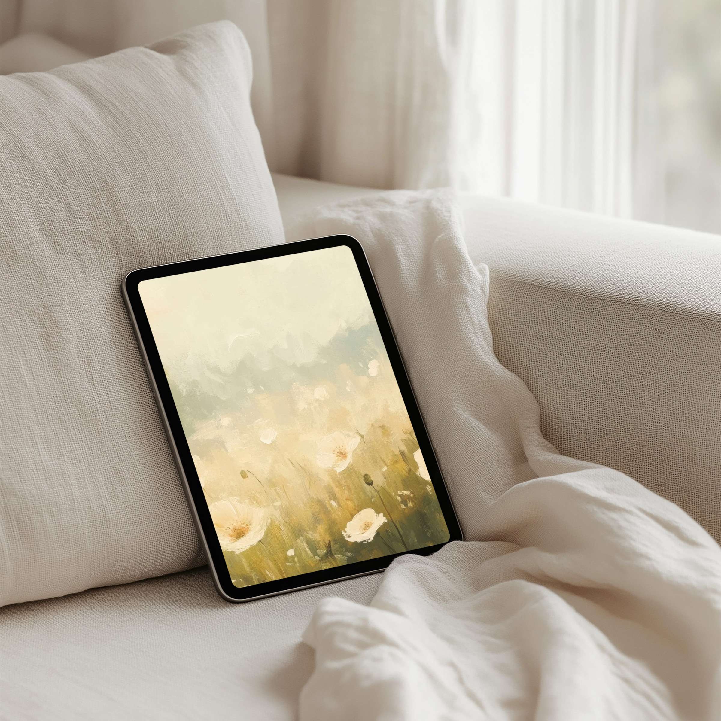 Elegant iPad background with calming pastel florals offers inspiration and mindfulness as an instant download for any tablet